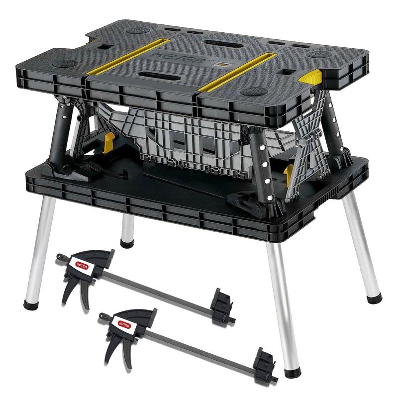 Mesa plegable portátil de uso rudo, soporte de almacenamiento de herramientas, banco de trabajo y caballete con abrazaderas de 12 pulgadas