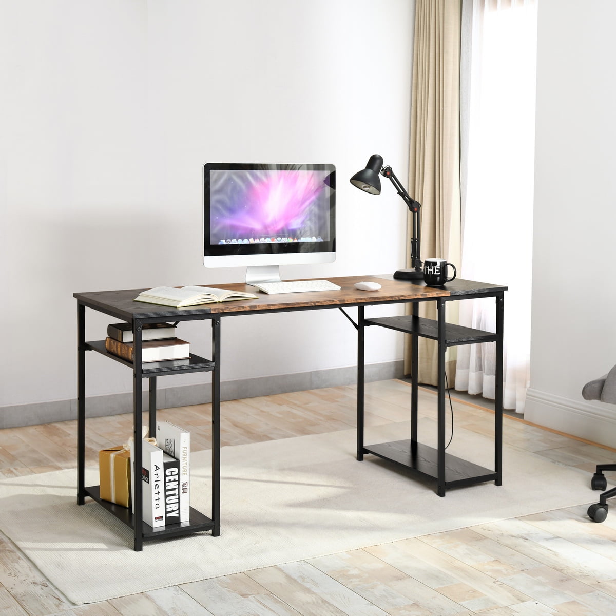 Escritorio Grande 140cm Color Madera con Negro,con Bolsa de Almacenamiento