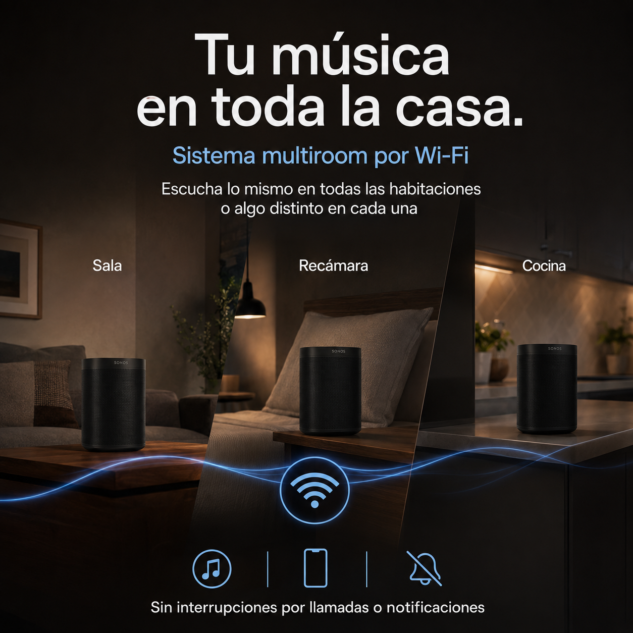 Bocina Inteligente Sonos One con Alexa, Wi-Fi, AirPlay 2, Trueplay y Sonido Estéreo