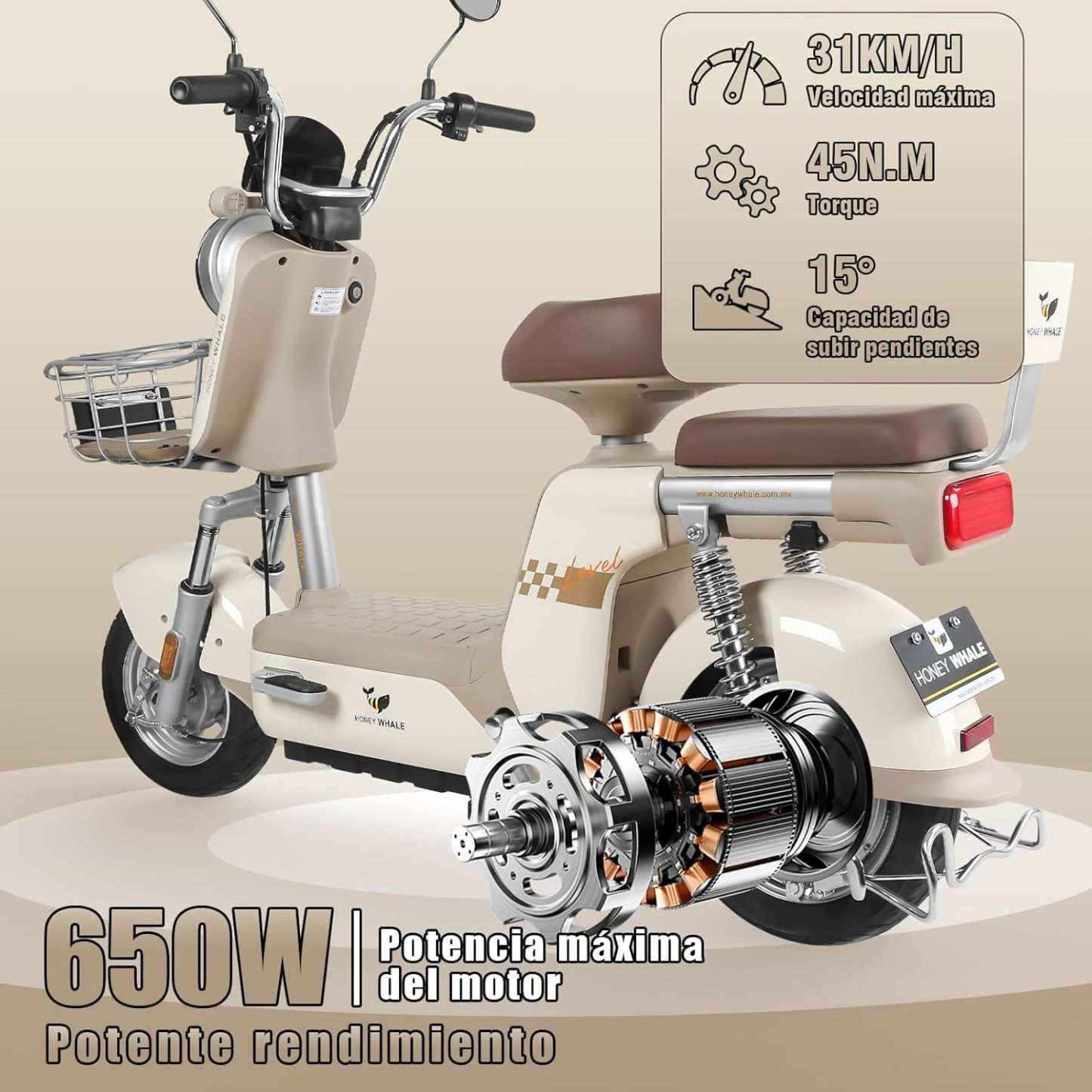 HONEYWHALE U3 PRO Bicicleta Electrica para Adultos, Moto Electrica con Alarma, Potencia Motor 650W-Max, Velocidad 31KM/H-Max, Autonomia 60KM, Bateria 20AH de Gran Capacidad