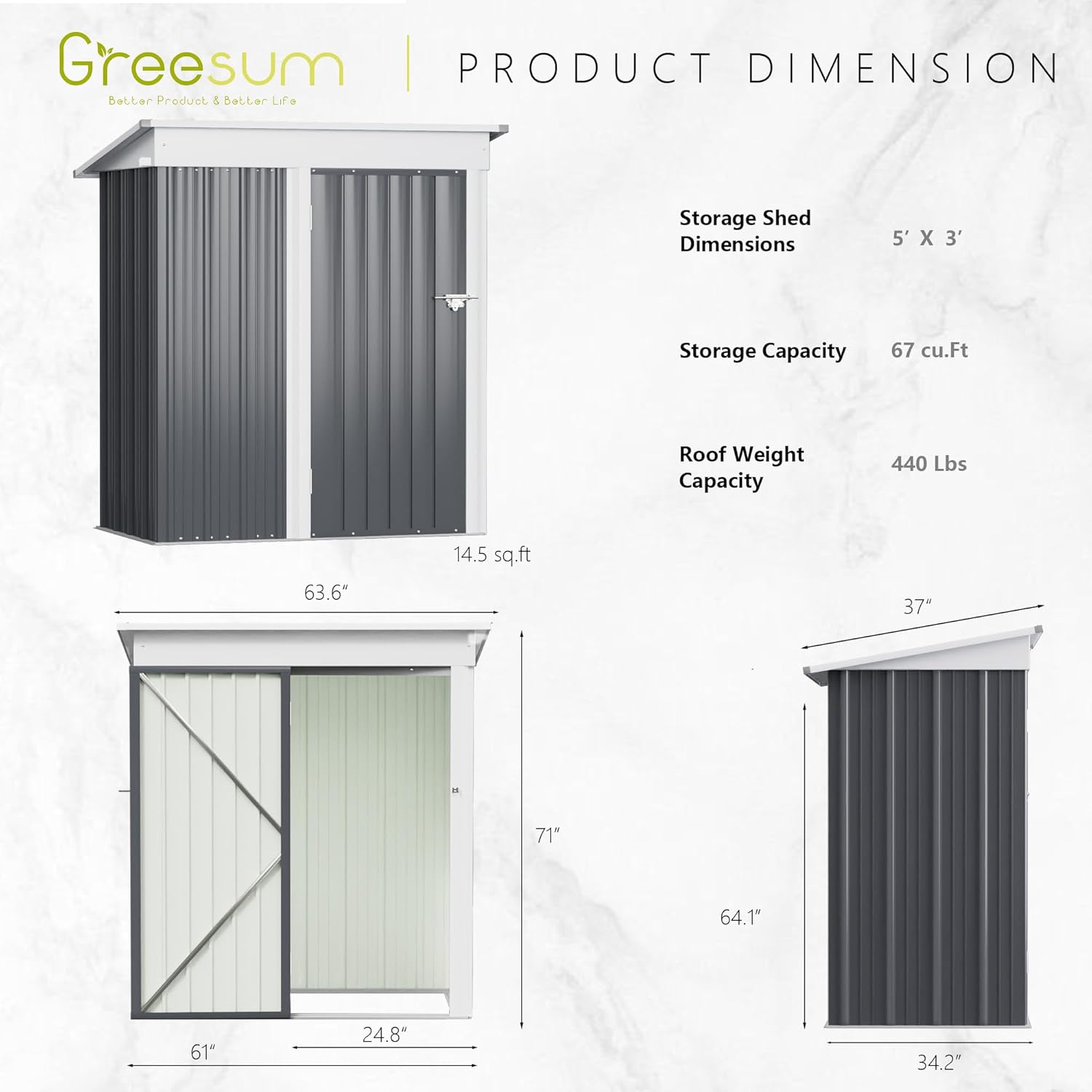 Greesum - Cobertizo de almacenamiento de metal para exteriores, 5 pies x 3 pies, herramienta de acero para cobertizo de almacenamiento con puerta y cerradura, para patio trasero, jardín, patio, césped (5 x 3 pulgadas), color café