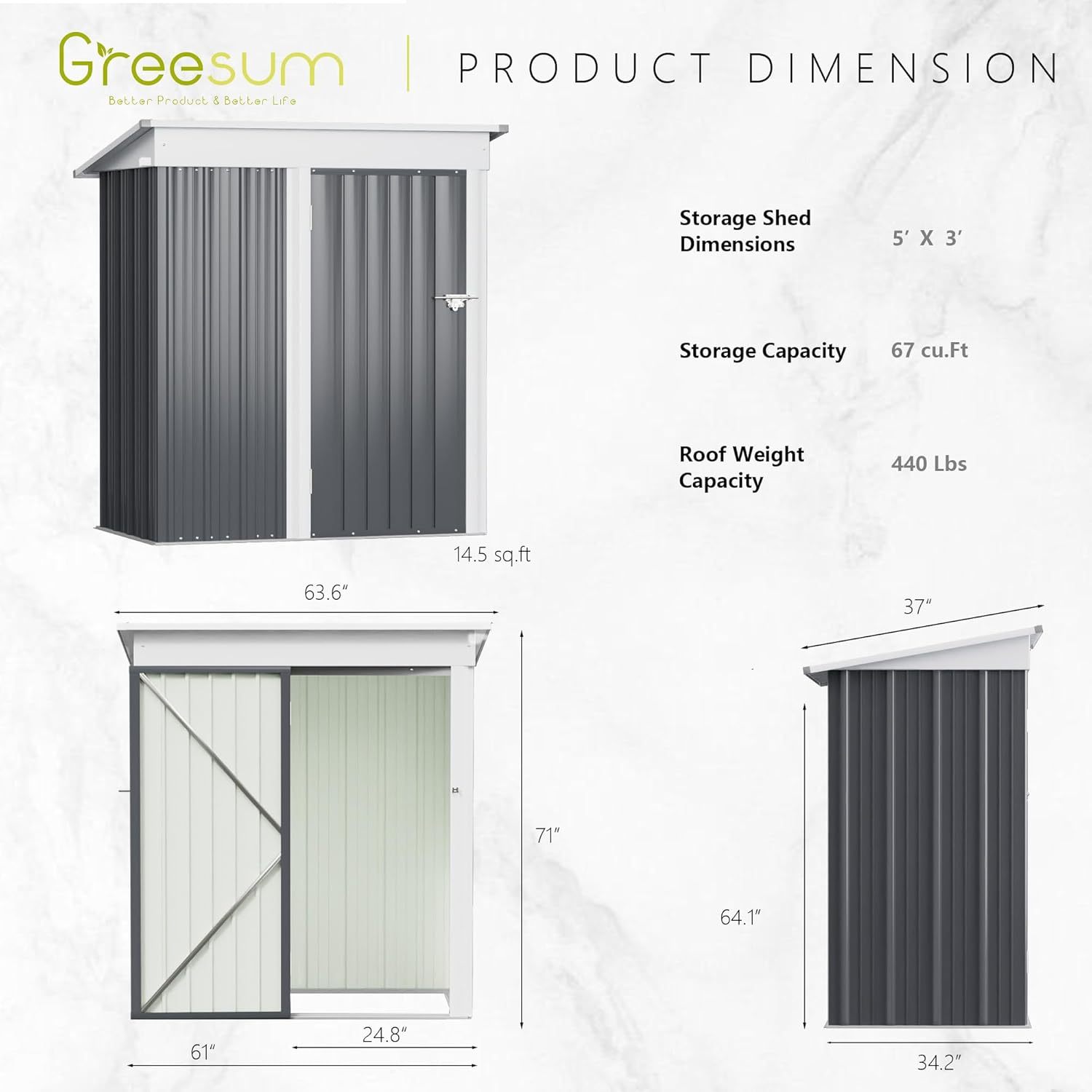 Greesum - Cobertizo de almacenamiento de metal para exteriores, 5 pies x 3 pies, herramienta de acero para cobertizo de almacenamiento con puerta y cerradura, para patio trasero, jardín, patio, césped (5 x 3 pulgadas), color café