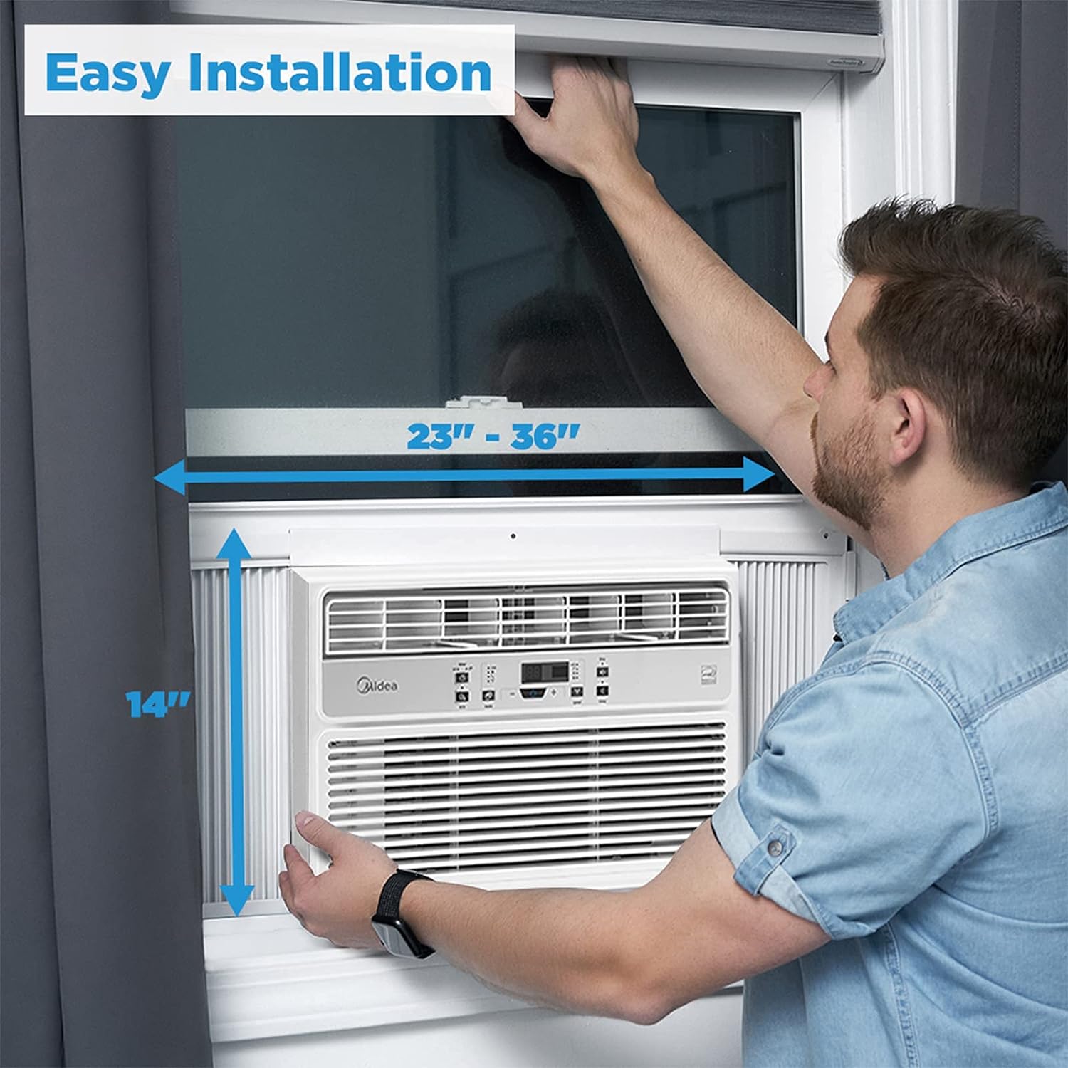 Midea 8.000-1200 BTU EasyCool aire acondicionado para ventana, deshumidificador y ventilador, enfriar, circular y deshumidificar hasta 350 metros cuadrados Ft, filtro reutilizable, control remoto-filtro de aire acondicionado