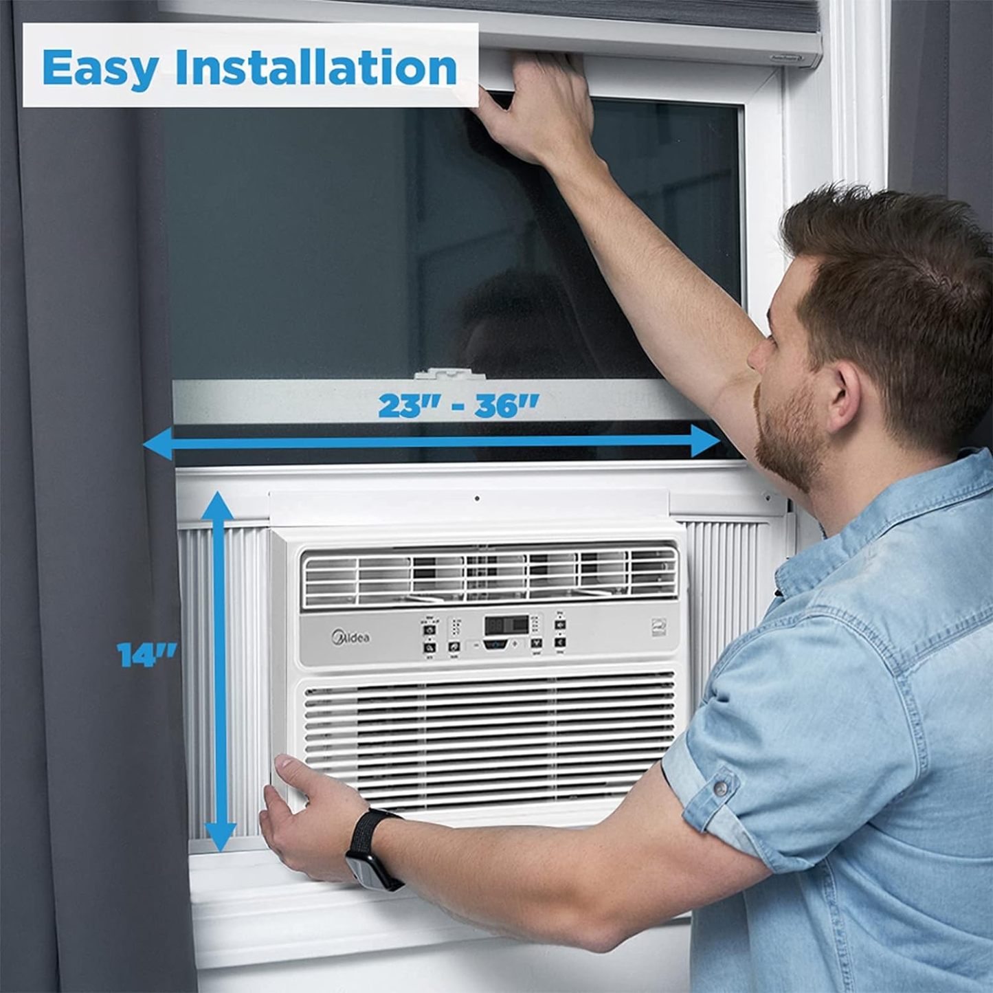 Midea 8.000-1200 BTU EasyCool aire acondicionado para ventana, deshumidificador y ventilador, enfriar, circular y deshumidificar hasta 350 metros cuadrados Ft, filtro reutilizable, control remoto-filtro de aire acondicionado