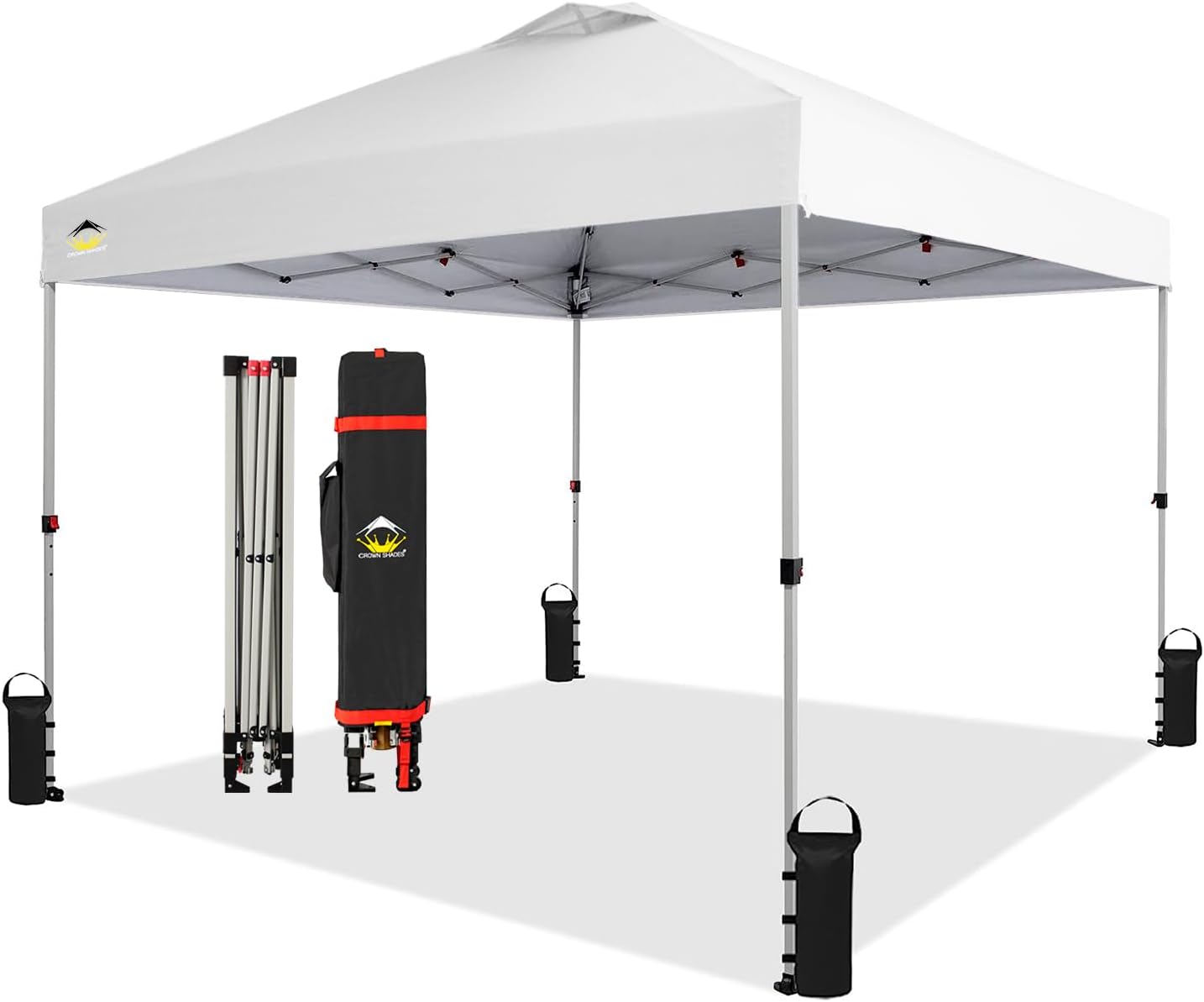 CROWN SHADES - Toldo desplegable para la Playa, fácil de armar, para el Aire Libre, Eventos, Fiestas, Campamento, Cubierta STO-N-Go, Parte Superior recubierta de Plata, 10 x 10 Pulgadas, Blanco