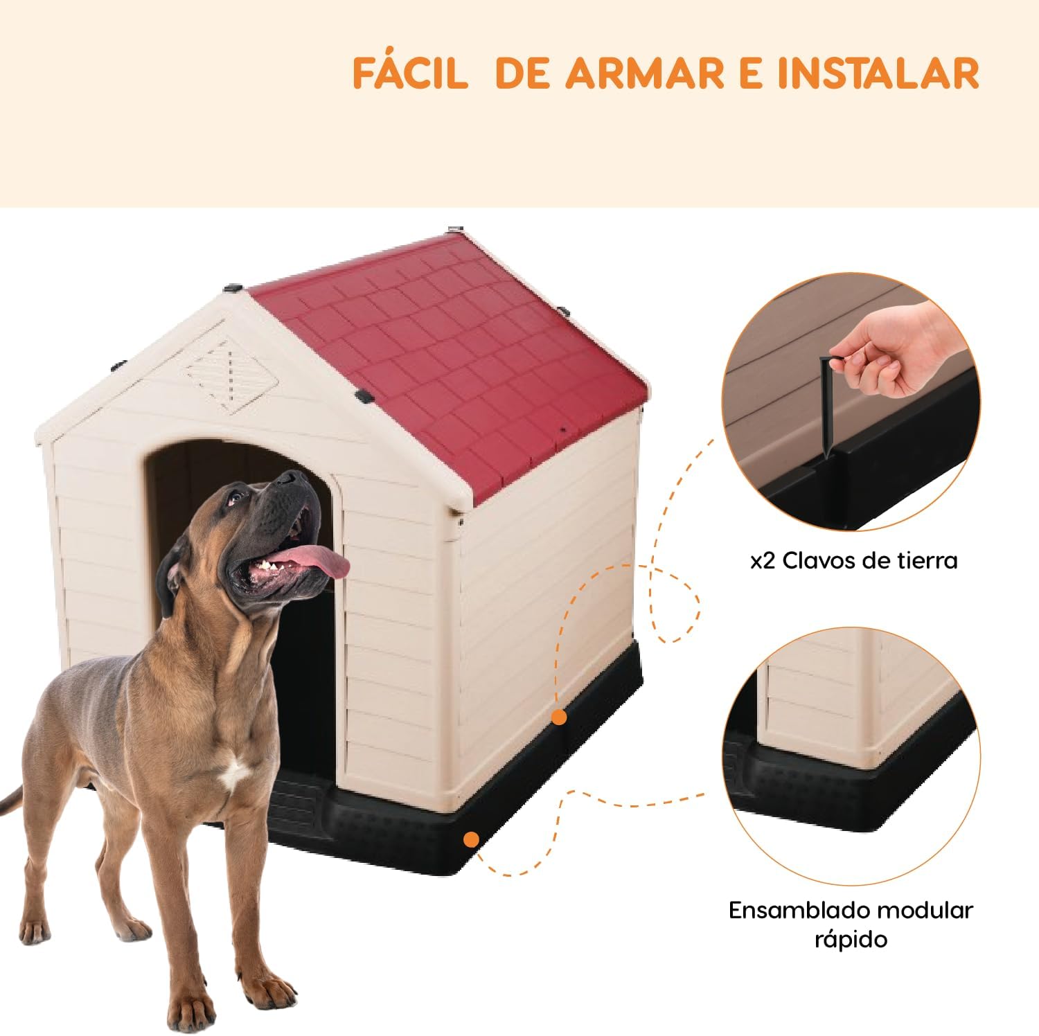 POLI PETS Casa de plástico para Perros, casa Duradera para Perros pequeños, medianos y Grandes, con Suelo Elevado y Rejillas de ventilación, ventila, fácil de Limpiar y Montar Dog Kennel
