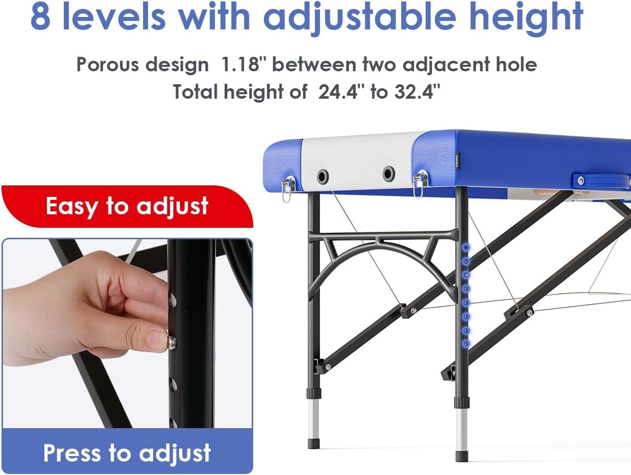 CLORIS - Mesa de masaje profesional de 84 pulgadas, portátil, 2 plegables, ligera, para spa, cama de tatuaje, altura ajustable con bolsa de transporte y pierna de aluminio que soporta hasta 1000