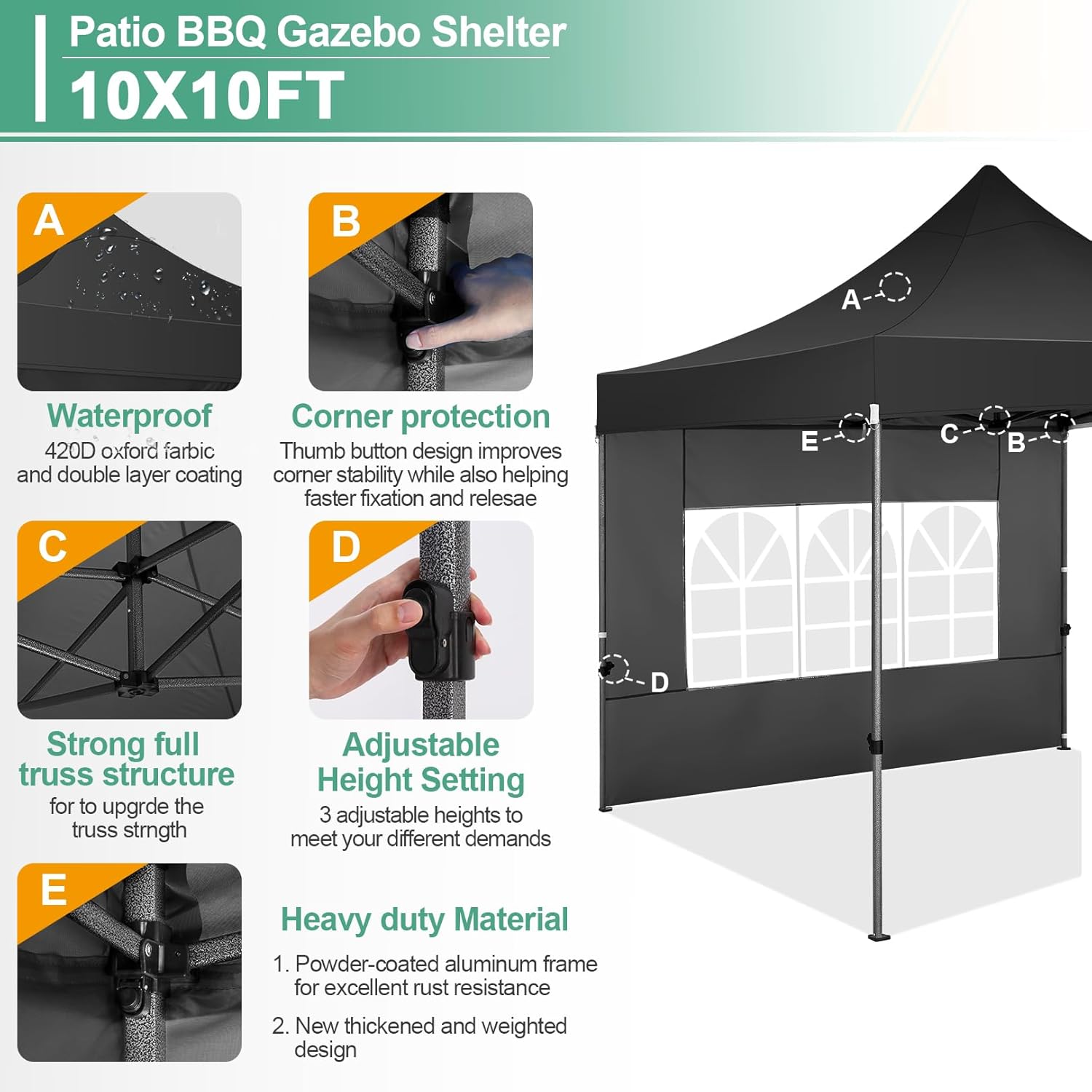 COBIZI - Toldo desplegable de 10 x 20 Pulgadas con 6 Paredes Laterales, toldo Impermeable para Eventos al Aire última intervensión, UPF 50+ cenador portátil para Fiestas, Playa, Camping, Boda,