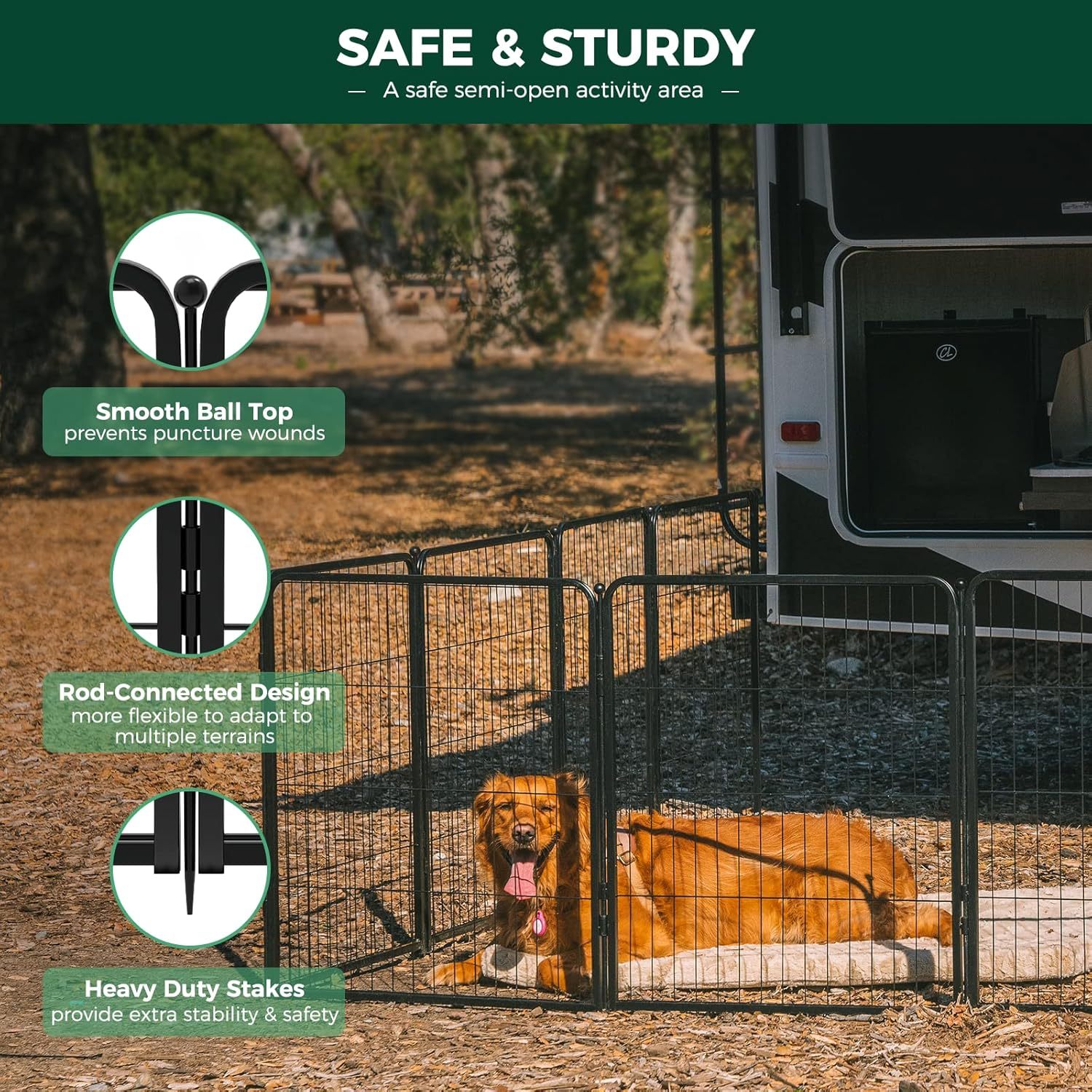 FXW Rollick Corral para Perros para Patio, RV Camping│Patentado, 24 Pulgadas 8 Paneles