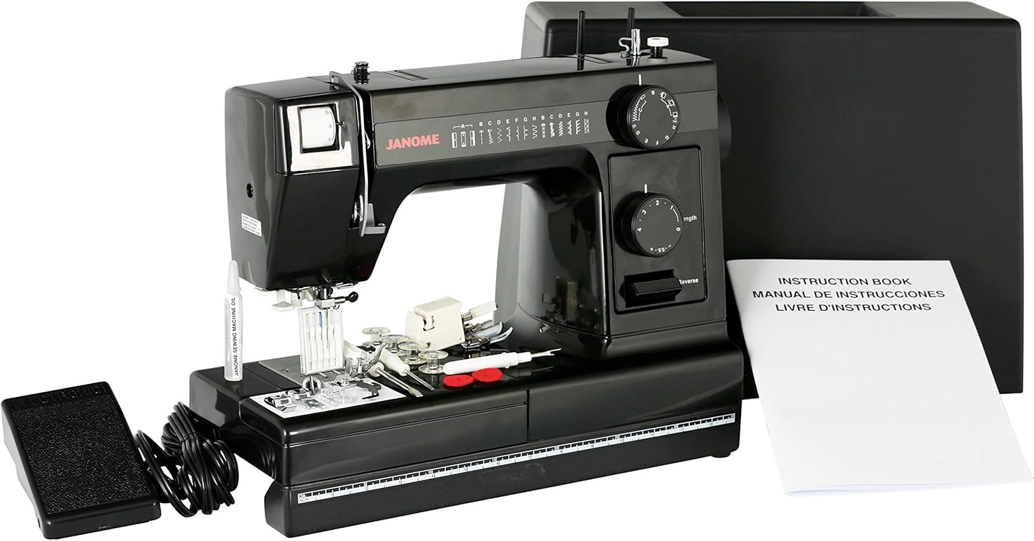 janome Máquina de Coser con Cuerpo de Aluminio Industrial HD1000 edición Negra con 14 Puntadas, Ojal de 4 Pasos, enhebrador de Agujas automático y alimentación descendiente