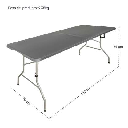 Mesa plegable 1,80m combinada jardín exterior camping gris