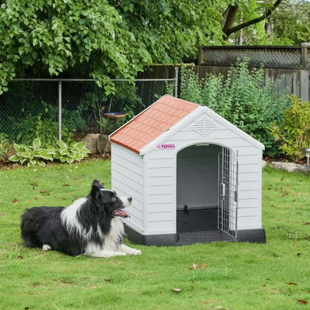 Q PERRON Casa para Perro Mediano con Puerta Metálica | para Exterior - Resistente al Agua | Térmica con Ventilación | Piso Elevado | 88 X 79 X 82 cm.