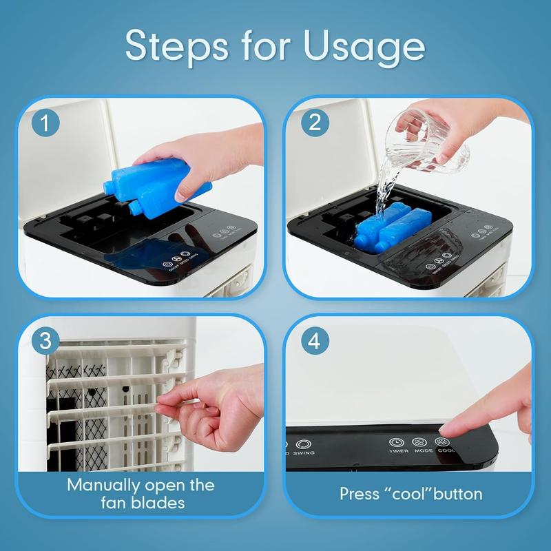 Portable Air Cooler Fan, 3-IN-1 Evaporative Tank Fan Swamp Cooler aire acondicionado portatil with Remote, 3 Modes 3 Speeds &12H Timer, 1.16/9.5Gal ,4 Ice Packs & 4 Wheels, 45° Oscillation, Quiet for Room Home Office