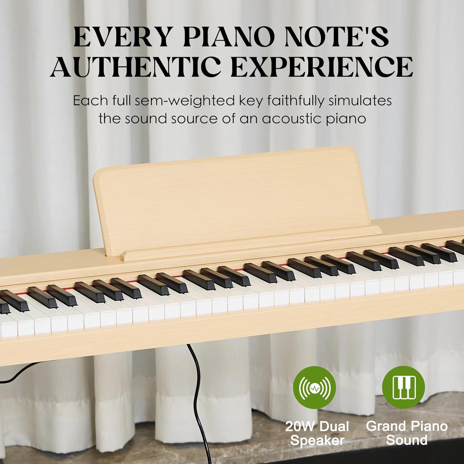 Teclado digital para piano de 88 teclas semiponderado, piano eléctrico de tamaño completo para principiantes, con soporte de partitura, pedal, adaptador de corriente, modo de auriculares,