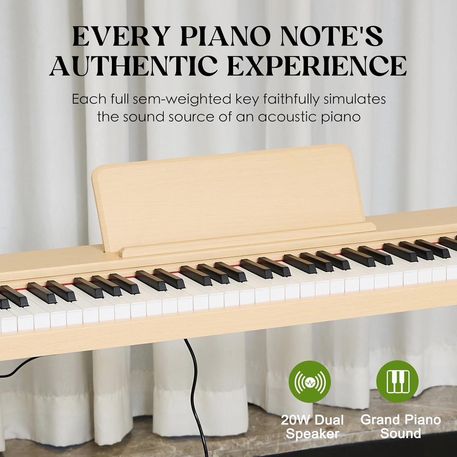 Teclado digital para piano de 88 teclas semiponderado, piano eléctrico de tamaño completo para principiantes, con soporte de partitura, pedal, adaptador de corriente, modo de auriculares,