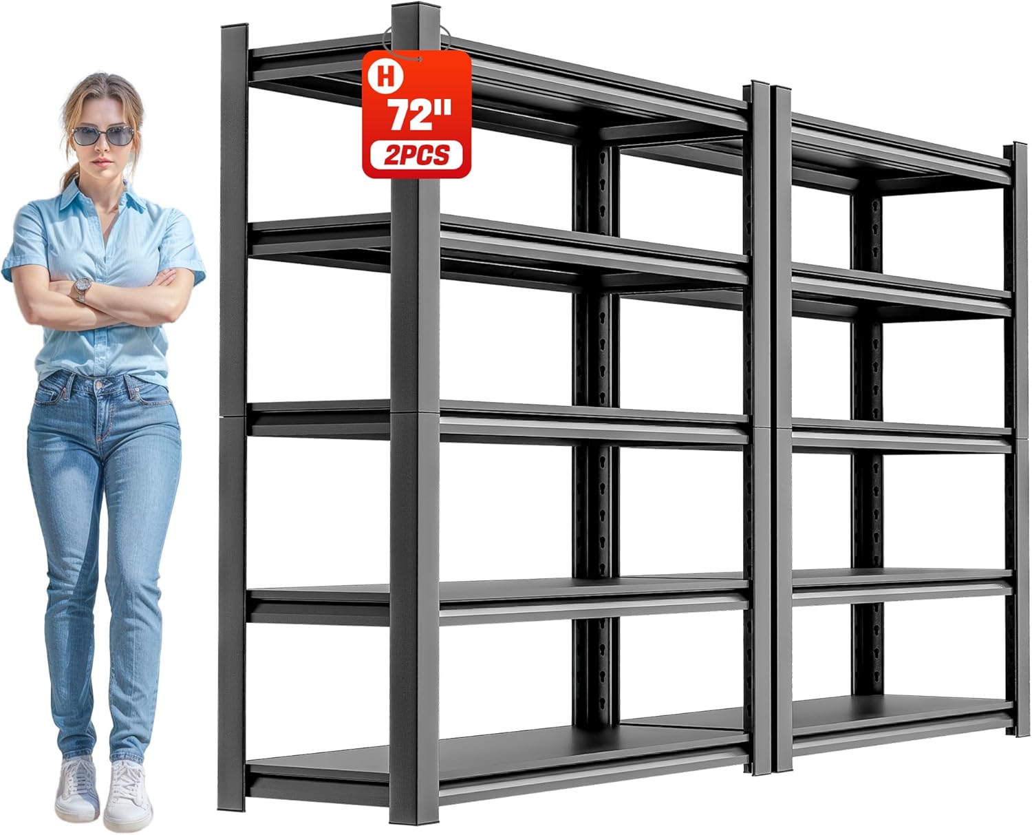 Estantería de almacenamiento para cochera, resistente – Estantes de 72 pulgadas de alto, estantes ajustables de metal de 5 niveles, estante de almacenamiento industrial para cochera, 16 pulgadas de