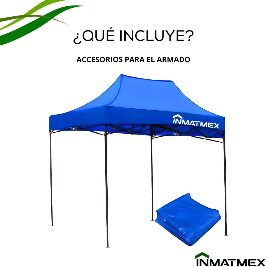 INMATMEX Toldo Carpa 2x3 Impermeable Plegable con Armazón Color Azul, Paredes, Carpa Plegable para Exteriores, Lona Plegable de Acero, Lona Impermeable para Jardín Casa Exterior Facil Armado