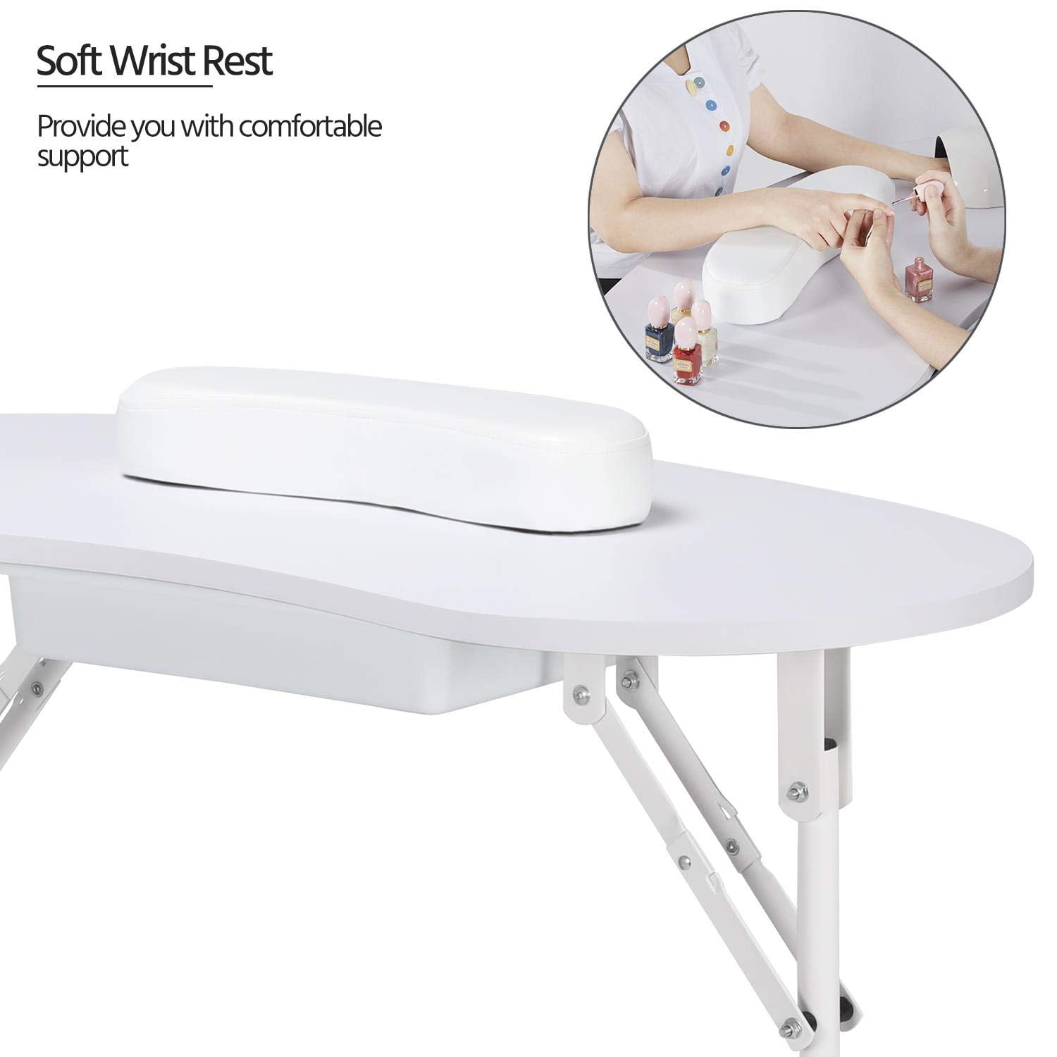 Mesa de manicura Yaheetech portátil y plegable de 37 pulgadas, blanca
