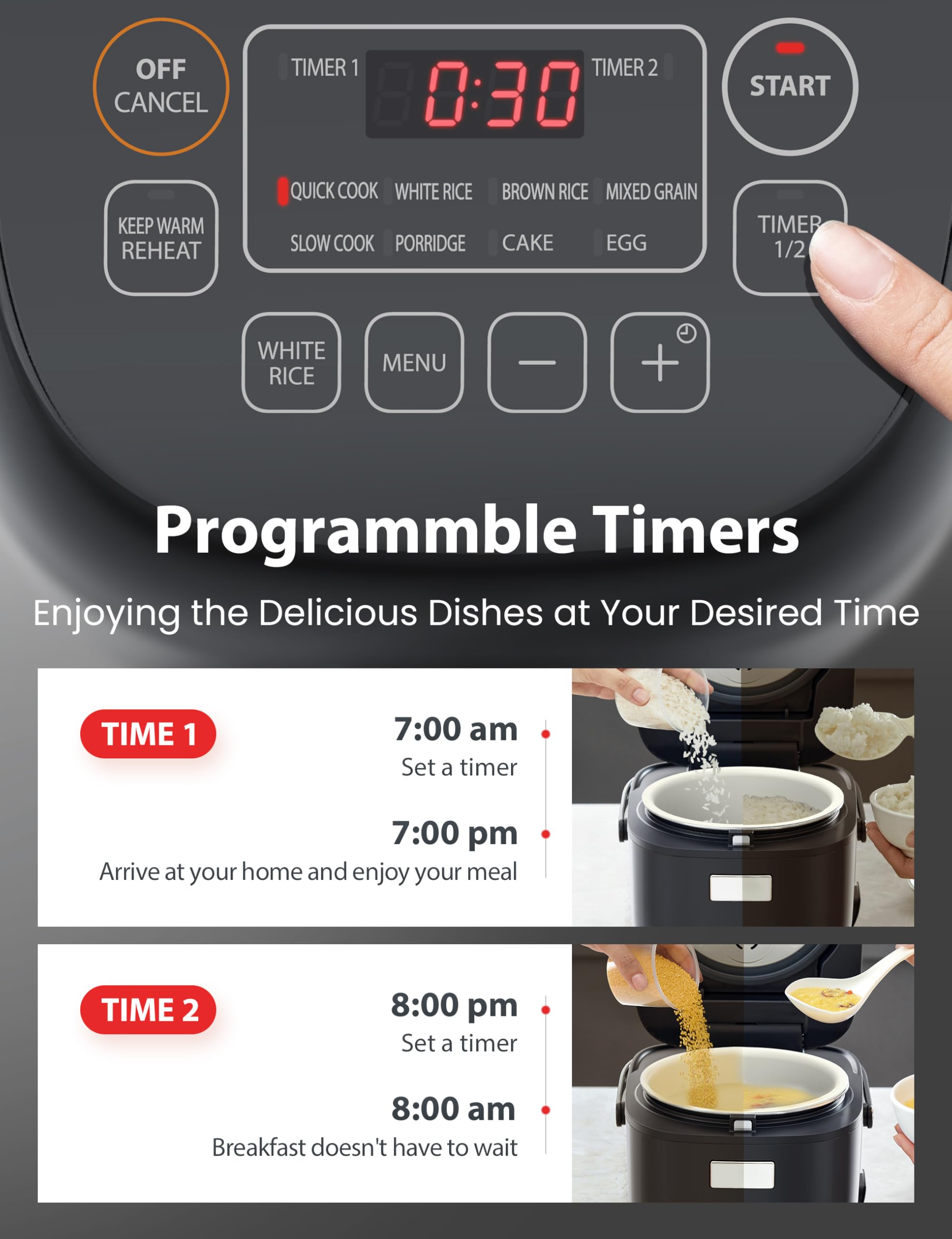 TOSHIBA Arrocera pequeña de 3 tazas sin cocinar, visualización LCD con 8 funciones de cocción: arroz, avena, frijoles mezclados y más, olla interior antiadherente, gris