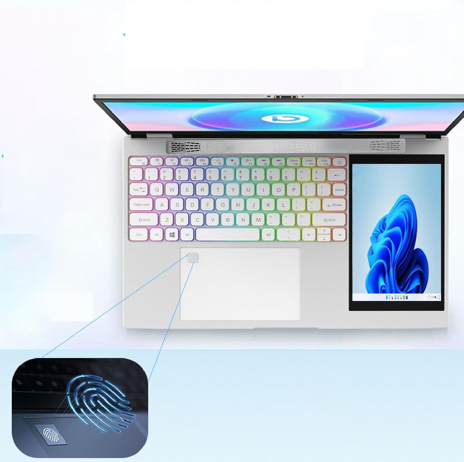 Haofy Laptop de Pantalla Doble, 1280x800 Pantalla Táctil IPS de 7 Pulgadas 16GB HD Laptop Plata Desbloqueo de Huellas Dactilares para Negocios para 11 (16GB+1TB Enchufe de EE. UU.)