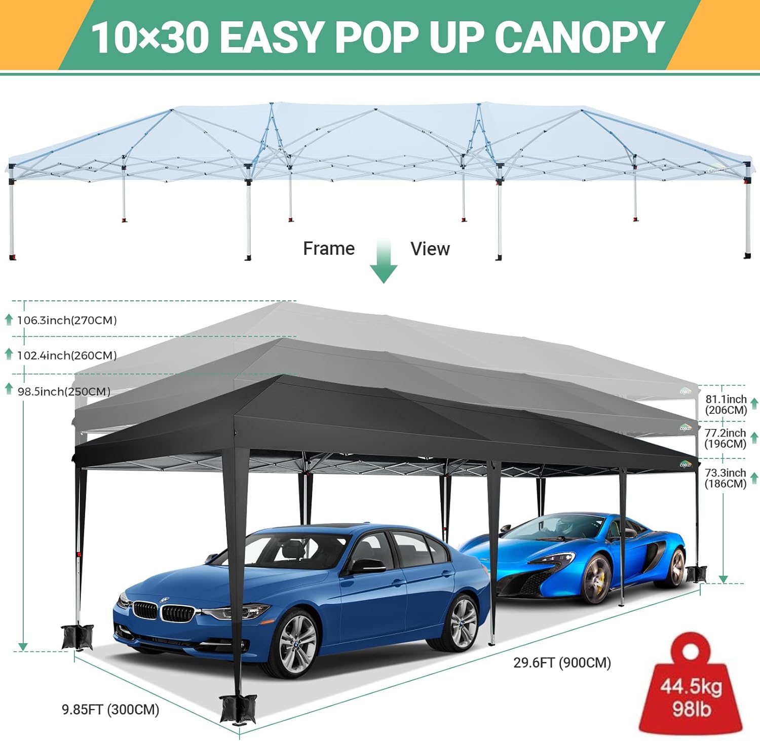COBIZI - Toldo desplegable de 10 x 20 Pulgadas con 6 Paredes Laterales, toldo Impermeable para Eventos al Aire última intervensión, UPF 50+ cenador portátil para Fiestas, Playa, Camping, Boda,