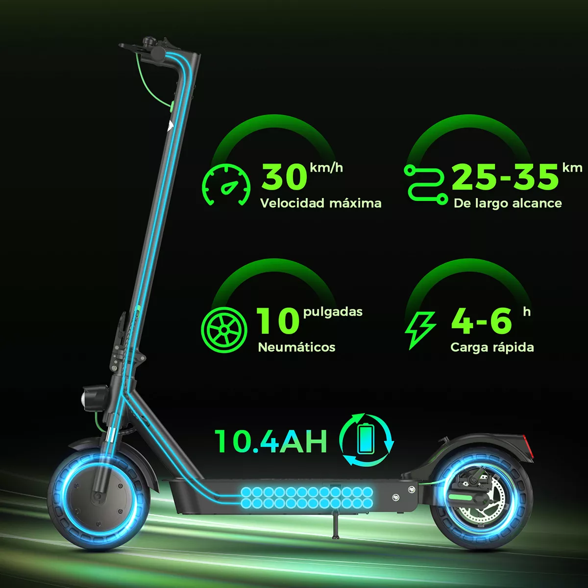 Scooter eléctrico iscooter S9PRO 800W 30 Km/h 7.8 Ah plegable con led negro