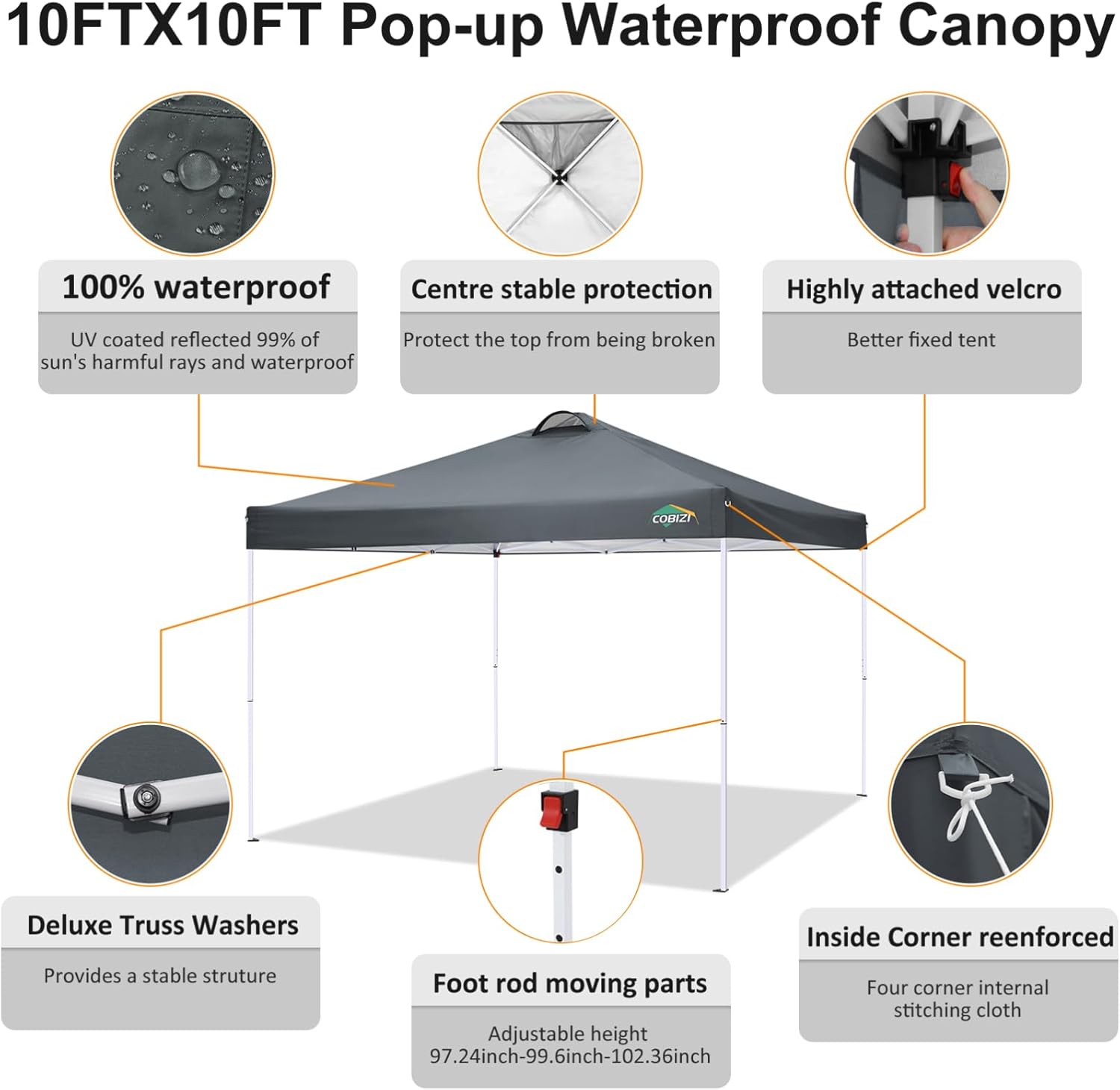 COBIZI - Toldo desplegable de 10 x 20 Pulgadas con 6 Paredes Laterales, toldo Impermeable para Eventos al Aire última intervensión, UPF 50+ cenador portátil para Fiestas, Playa, Camping, Boda,