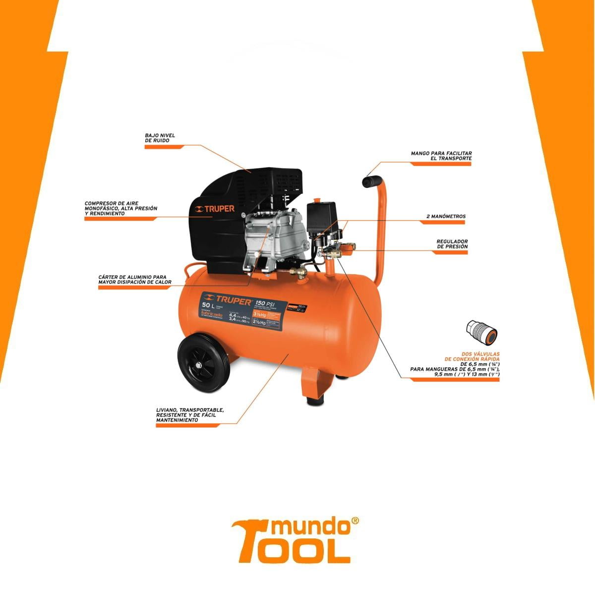 COMPRESORA 50 lt 2.5 HP HORIZONTAL TRUPER 15007 Truper COMP-50LT