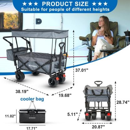 SKYMANOR Carro de jardín plegable 3 en 1 con toldo para niños y carga, carriola plegable EZ ruedas todo terreno, 300 libras, 2 portavasos para cinturón de seguridad, color negro, SKYDPBB