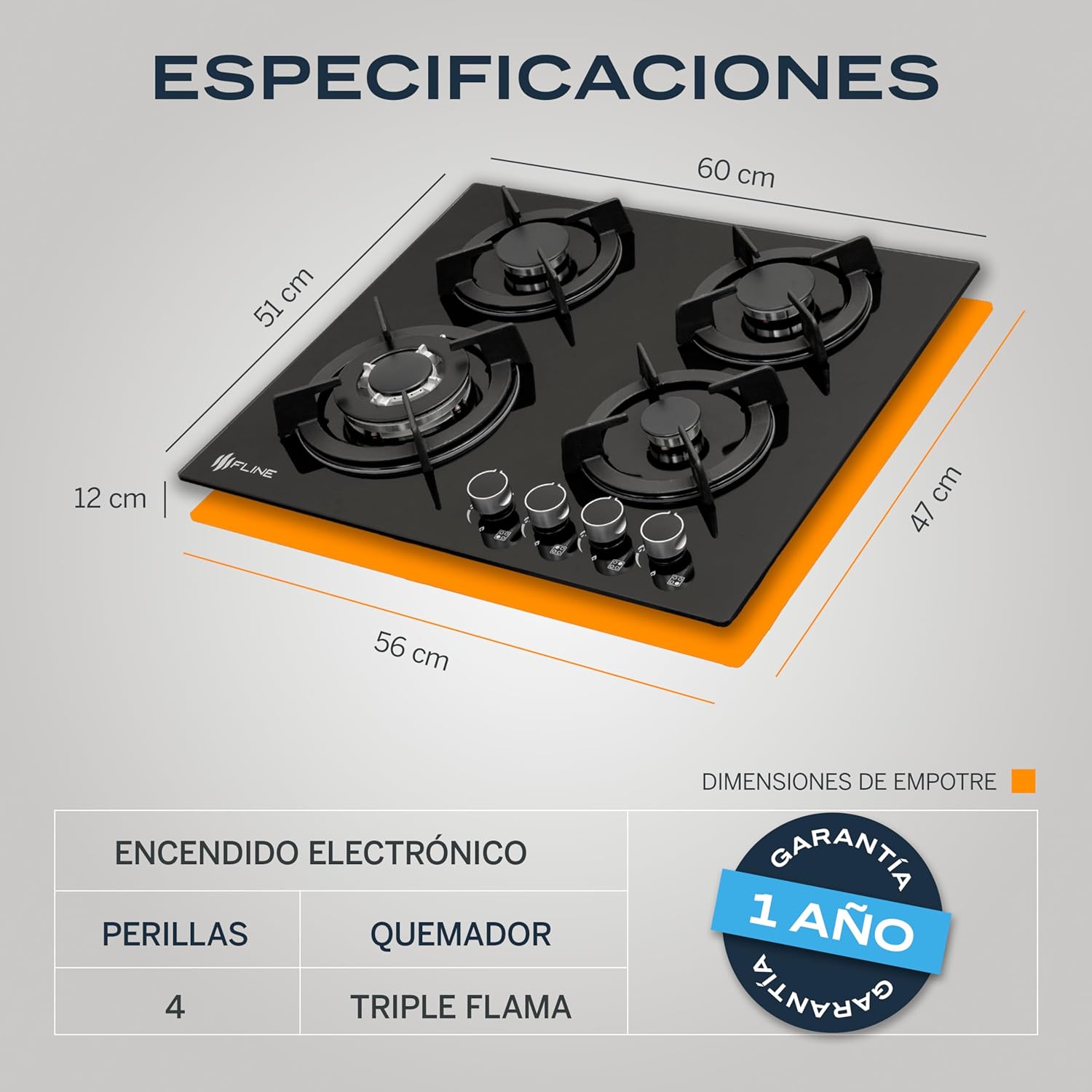 Parrilla De Gas Empotrable 4 Quemadores | Acero Inoxidable | Gas LP Y Gas Natural | Encendido Electrónico | Estufa De Mesa | Parrilla De Inducción | Fácil Limpieza