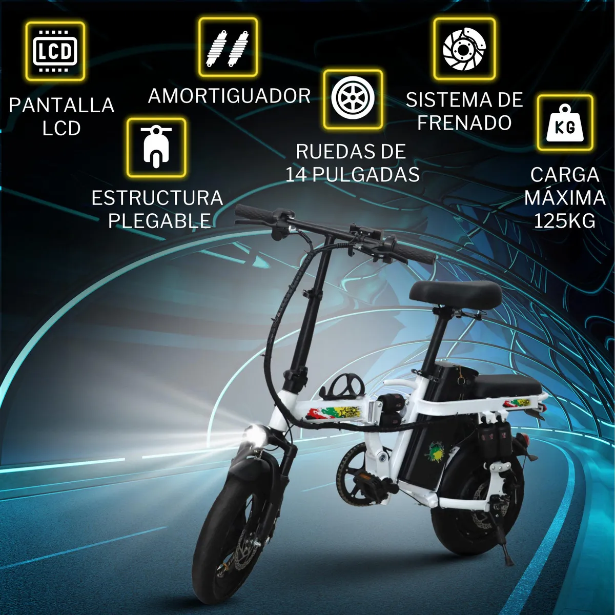 Yima Bicicleta Eléctrica Plegable 48v 15a |velocidad 35km/h Color Blanco