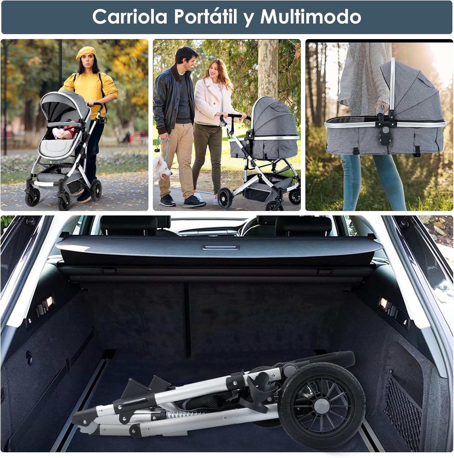 VANGUA Carriola para Bebé con Diseño de Amplia Vista, Llantas de Caucho a Prueba de Explosiones, Sistema de Amortiguadores Atenuantes, Asiento con Dirección Ajustable, Reclinable Multi Posición, Toldo Protector Solar, Ventana de Ventilación, Estructura
