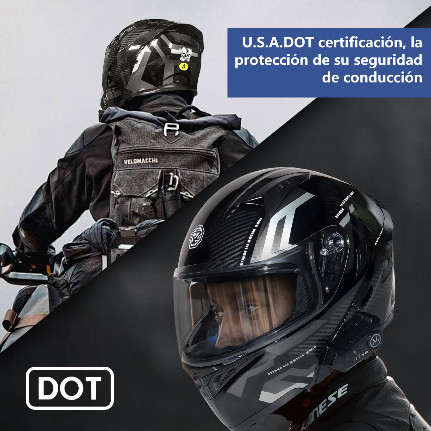 URPOWㅤ Casco de Moto Bluetooth, Casco Integral, Transpirable y Cómodo, Carcasa Resistente, Homologado Dot/ECE, Apto para Adultos, Mujeres y Hombres