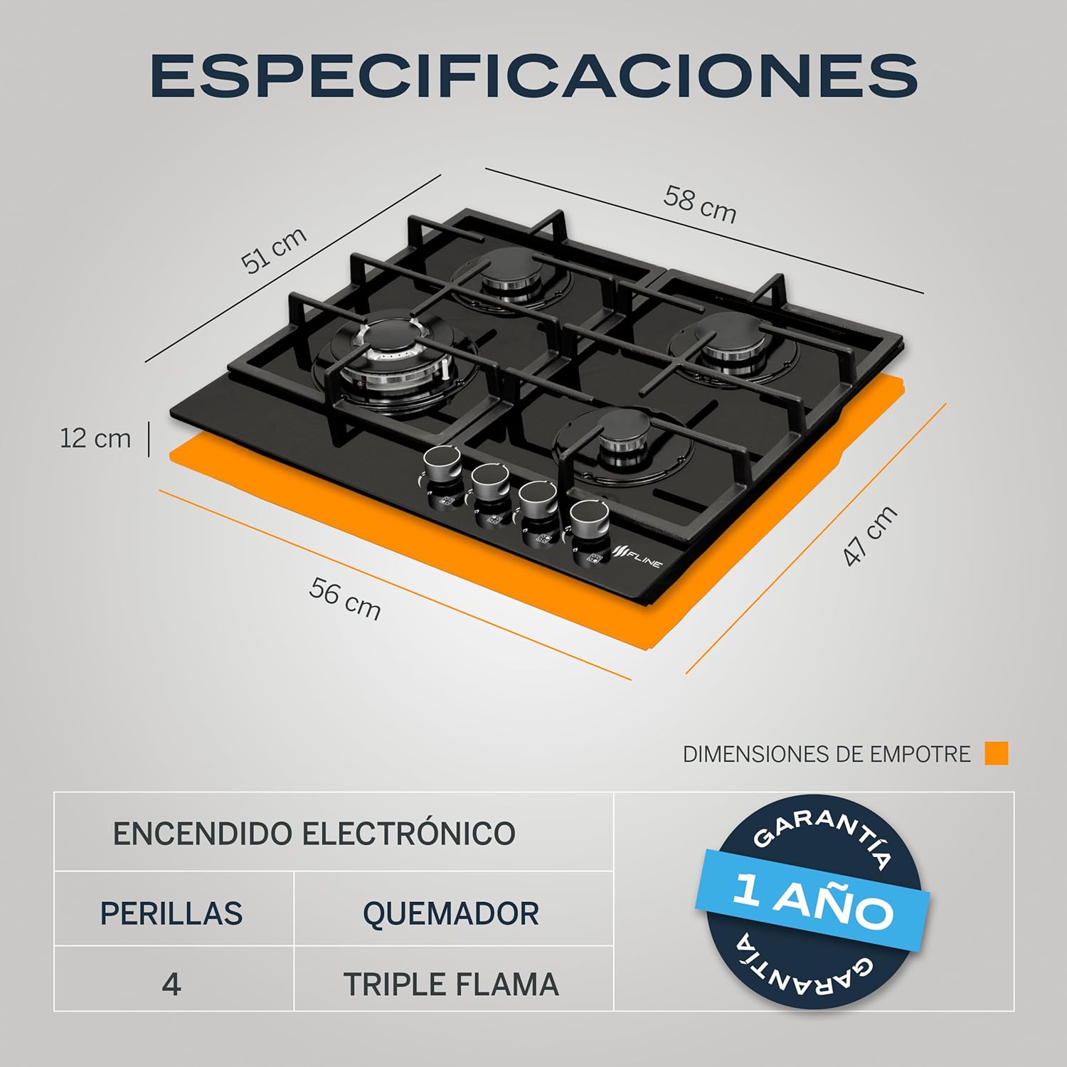 Parrilla De Gas Empotrable 4 Quemadores | Vidrio Templado | Gas LP Y Gas Natural | Encendido Electrónico | Estufa De Mesa | Parrilla De Inducción | Fácil Limpieza