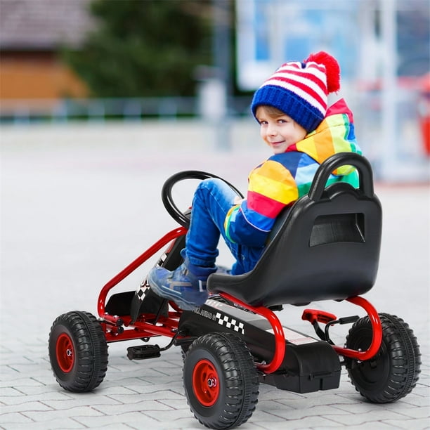 Costway Go kart de Pedales para Niños con 4 Ruedas Antideslizantes Asiento Envolvente y Freno de Mano Rojo 92 x 50 x 53 cm Costway Modern