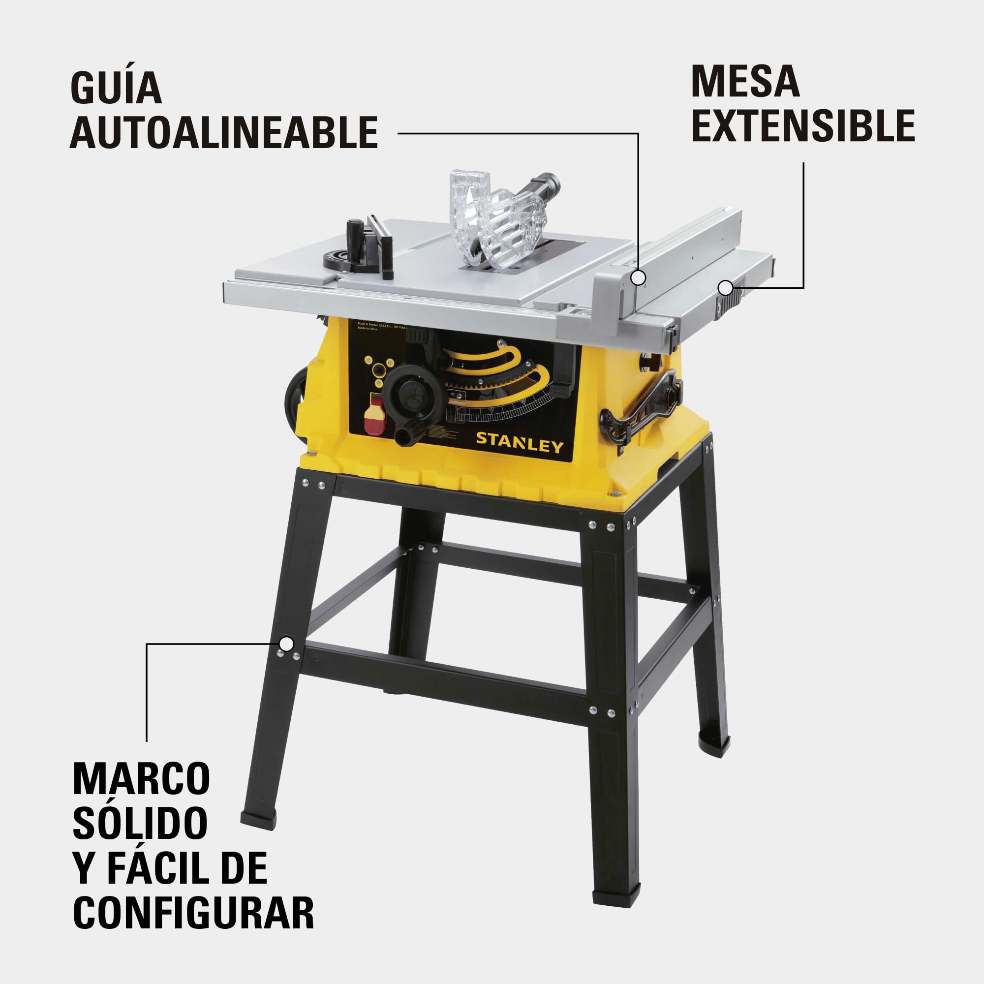 Sierra de Mesa STANLEY de 2000W y 120V con Mesa de Aluminio Extensible, Ajuste de Profundidad y Corte a 45°/90°