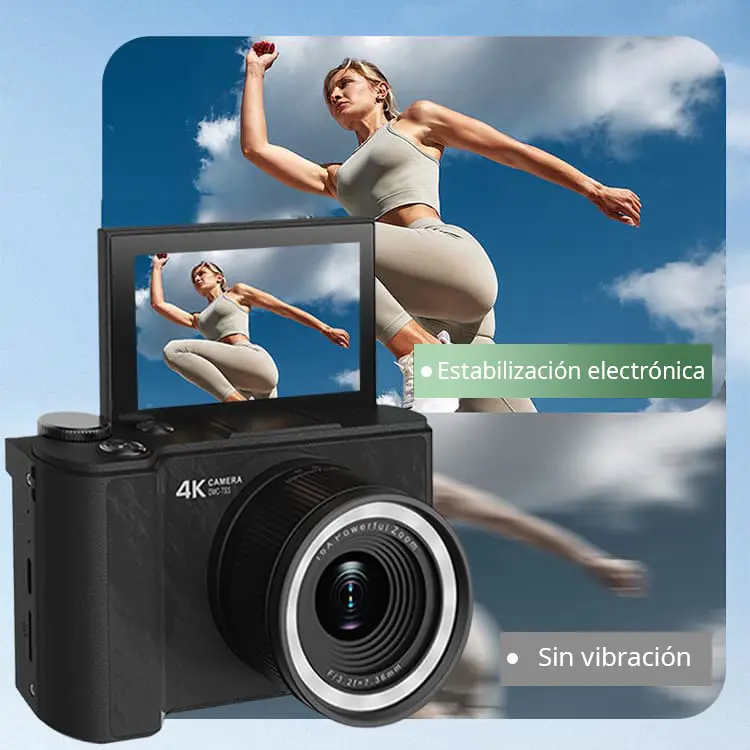Cámara digital 4K: una cámara plegable y portátil con una estética Y2K. Ideal para vlogging, viene equipada con una tarjeta SD de 32 GB, correa de muñeca, función de selfie, estabilización de imagen y zoom digital de 16x. Un regalo ideal para niñas, niños