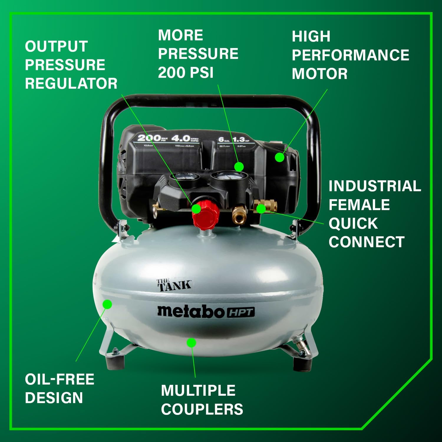Metabo HPT Compresor de Aire | THE TANK | 200 PSI | 6 Galones | Ec914S