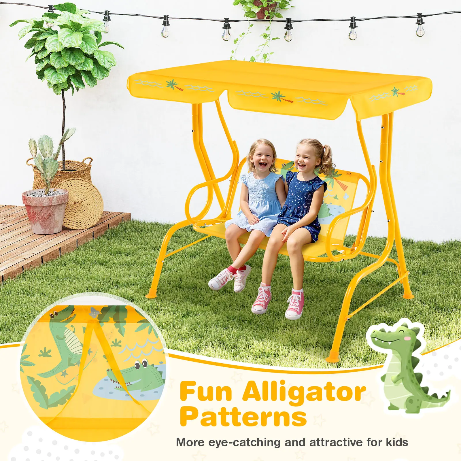 ✨Columpio infantil para patio, apto para todo tipo de clima, hamaca doble para porche (con toldo desmontable), banco columpio para exteriores