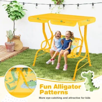 ✨Columpio infantil para patio, apto para todo tipo de clima, hamaca doble para porche (con toldo desmontable), banco columpio para exteriores