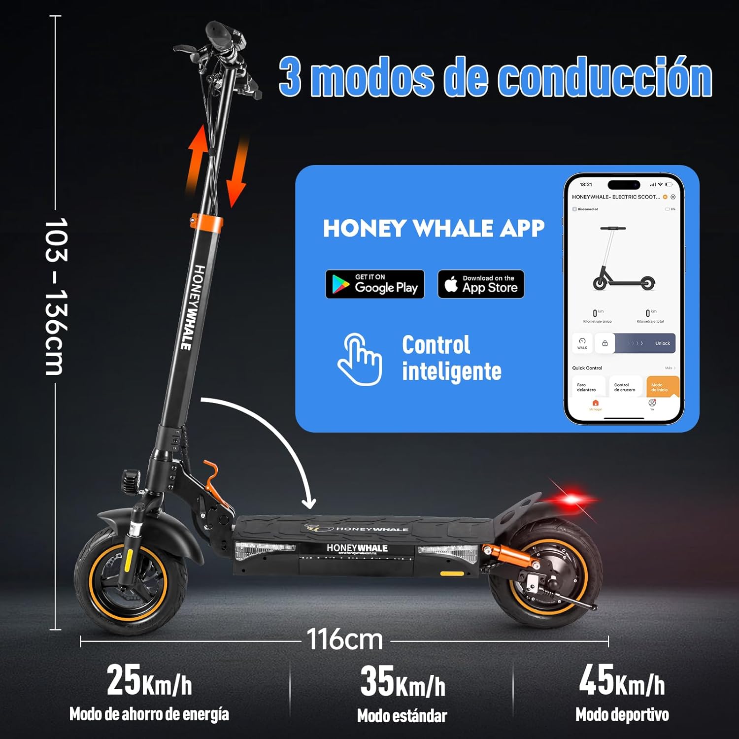 HONEYWHALE T4A Scooter Eléctrico Plegable para Adultos, Patin electrico con Motor de hasta 750W, Velocidad Máxima 40-45KM/H, Capacidad de la Batería 10AH, Autonomía 30-35KM（con Asientos）
