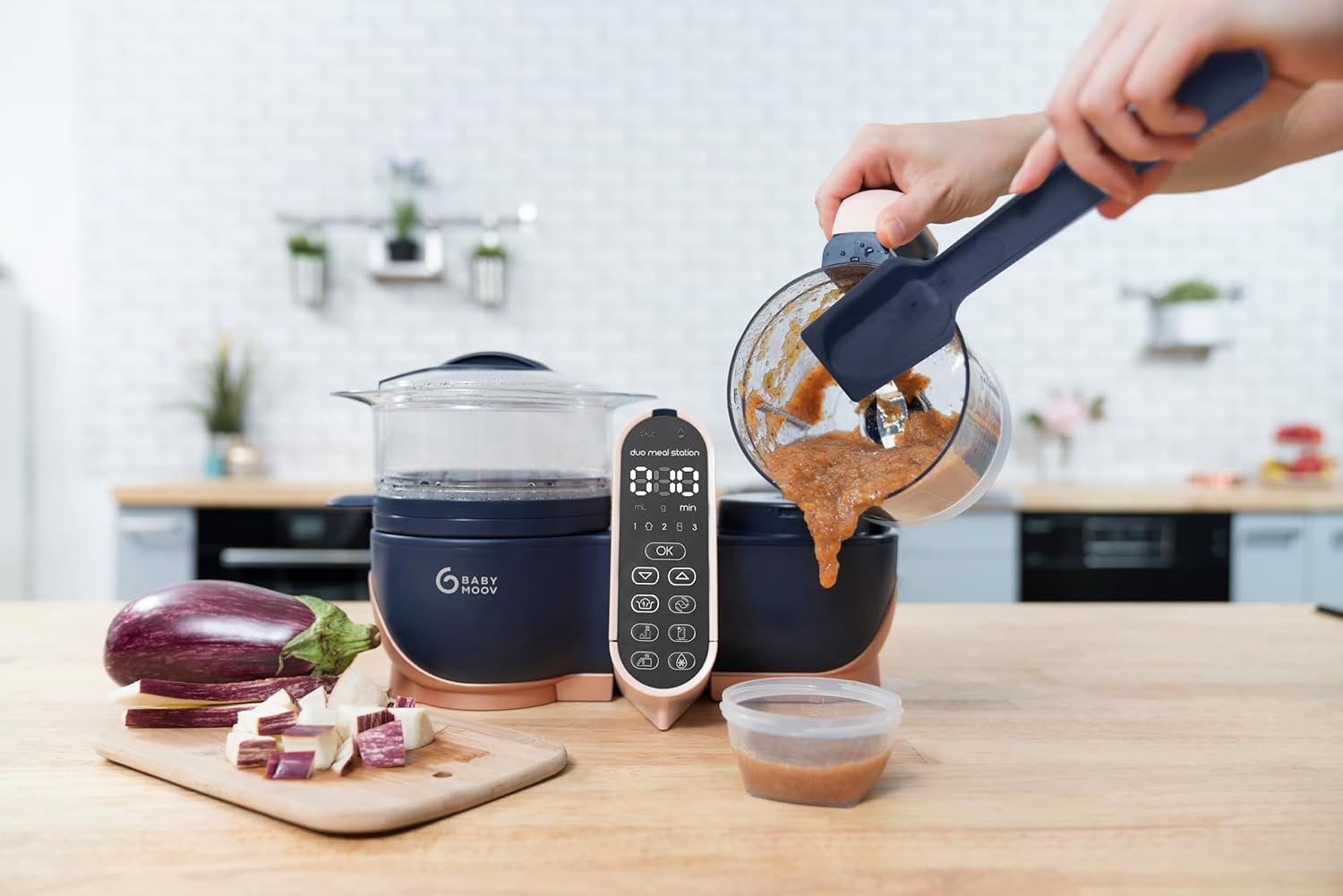 Babymoov Duo Meal 6 en 1: Procesador de Alimentos para Bebés con Vaporizador y Licuadora de Velocidades Múltiples, Calienta y Descongela (Aprobado por Nutricionistas), Gris
