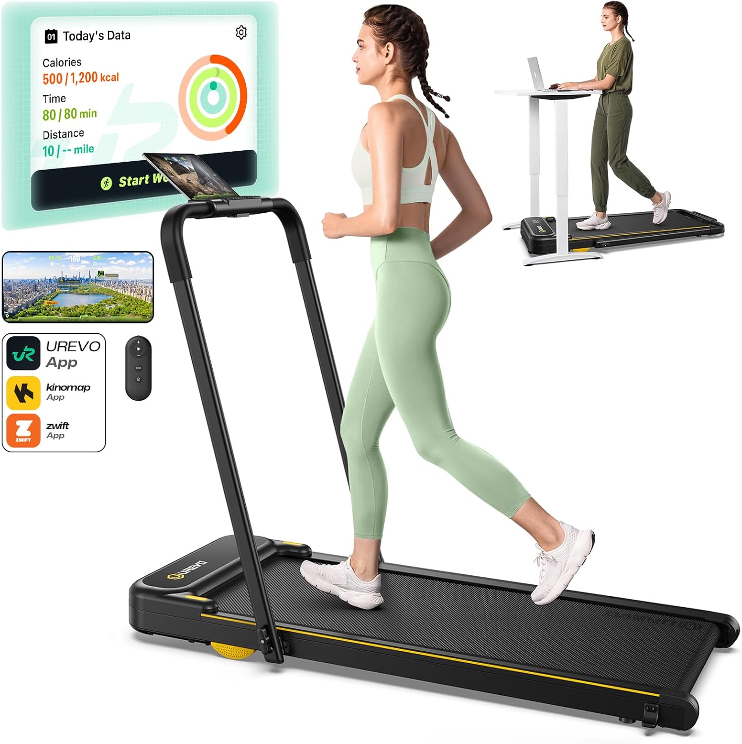 UREVO - Cinta de Correr Plegable 2 en 1 con Control Remoto, aplicación y visualización LED