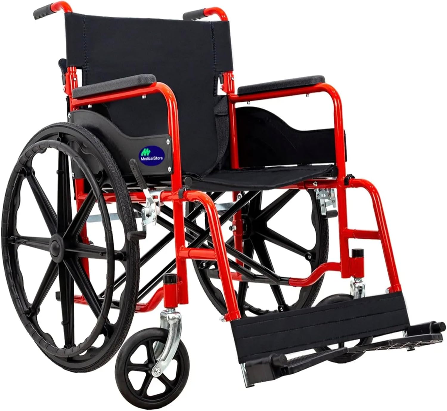 MEDICAL STORE Silla De Ruedas Ligera Adulto Mayor Todo Terreno Traslado Plegable Compacta Con Freno De Mano Rehabilitación Con Descansa Pies Abatible