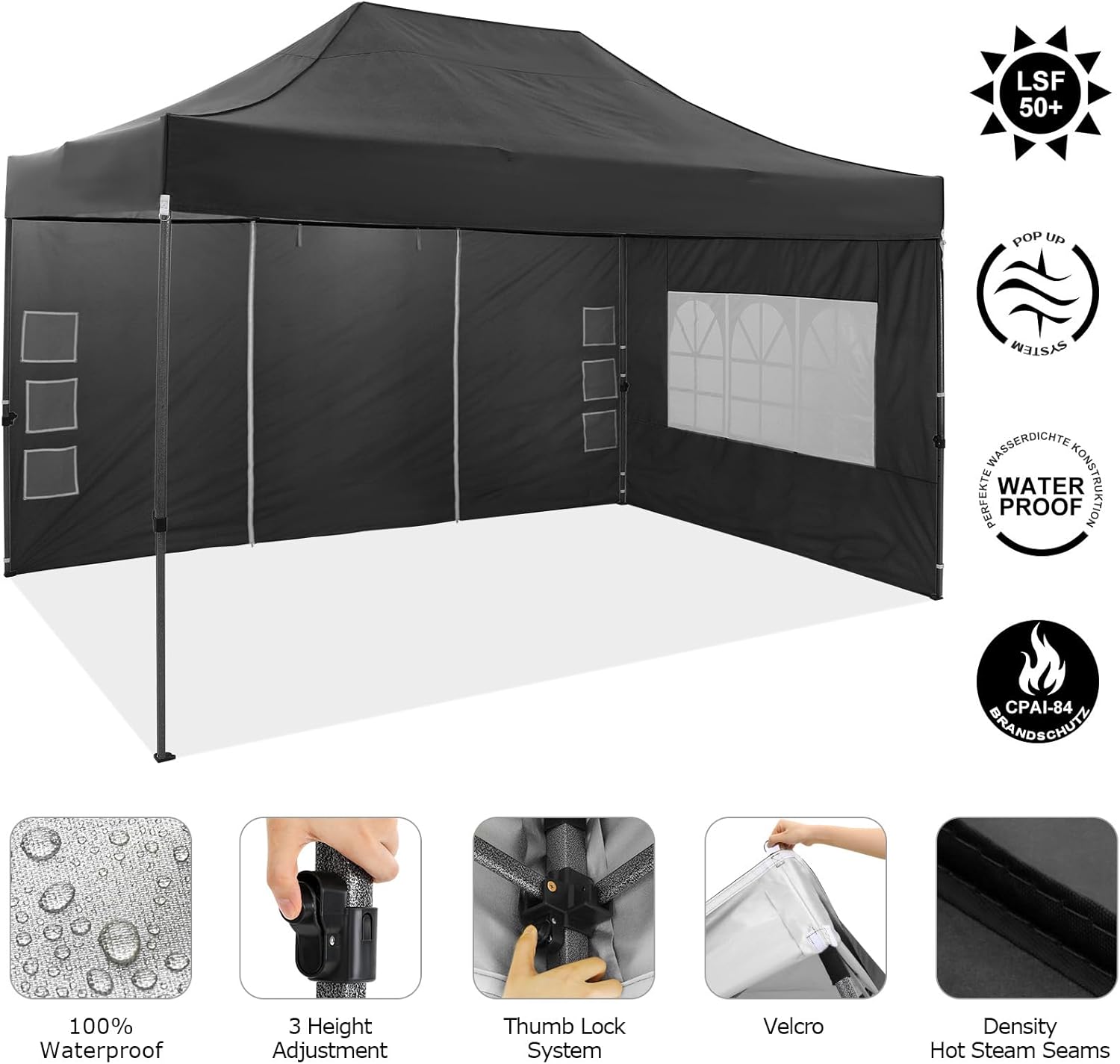 COBIZI - Toldo desplegable de 10 x 20 Pulgadas con 6 Paredes Laterales, toldo Impermeable para Eventos al Aire última intervensión, UPF 50+ cenador portátil para Fiestas, Playa, Camping, Boda,