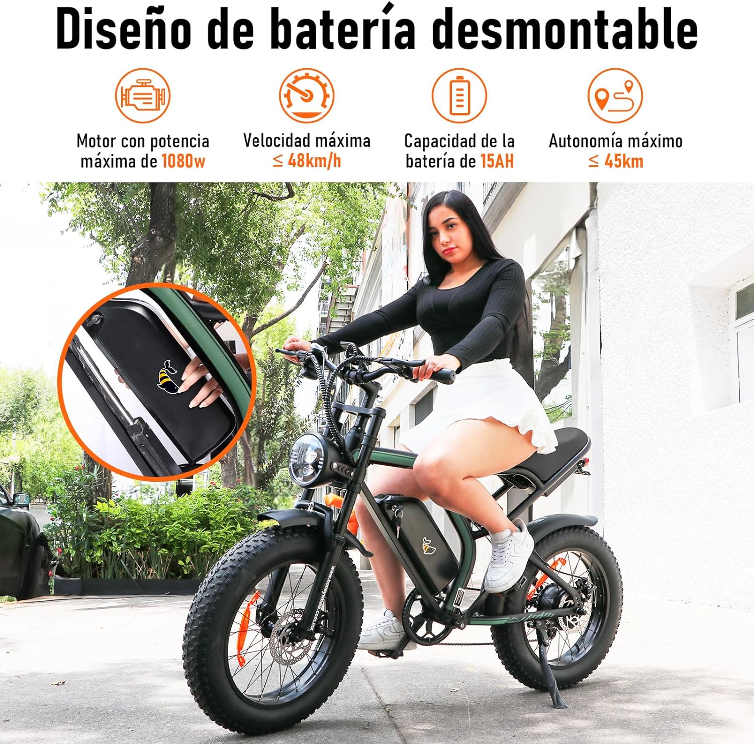 HONEYWHALE K6 Bicicleta Electrica para Adultos, Moto Bicicleta de Montaña de 7 Velocidades, Potencia del Motor 1080 W, Velocidad Máxima 48KM/H, Autonomía 40-45KM, Batería (48V, 15AH)-Muñeca