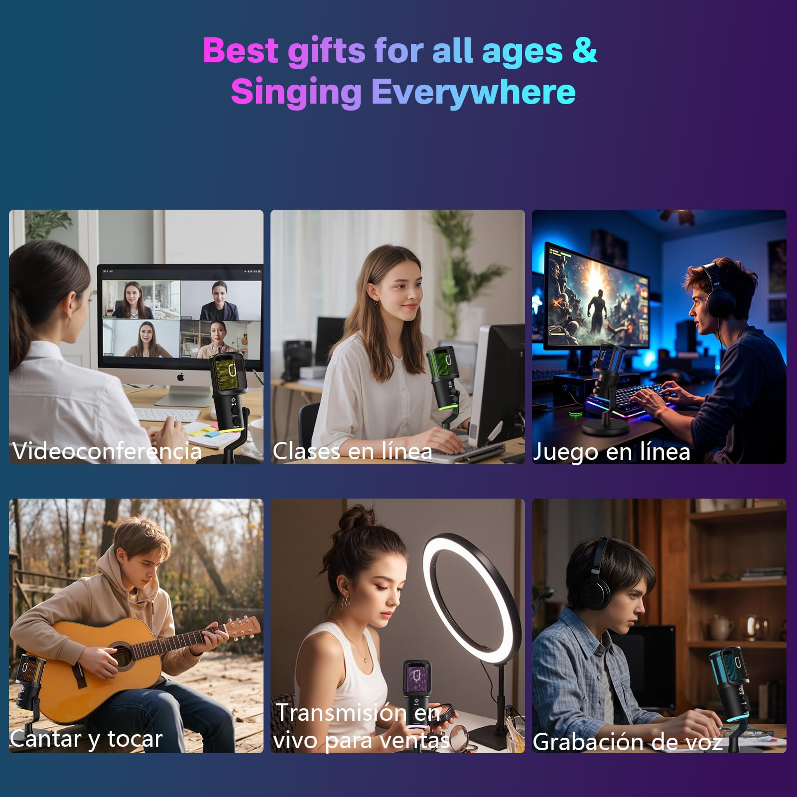 【Audífonos gratis】Micrófono JYX U-120 RGB para Gaming y Streaming con Auriculares – Cancelación de Ruido, Sonido Premium, USB/Tipo-C, Diseño Ergonómico y Funcional