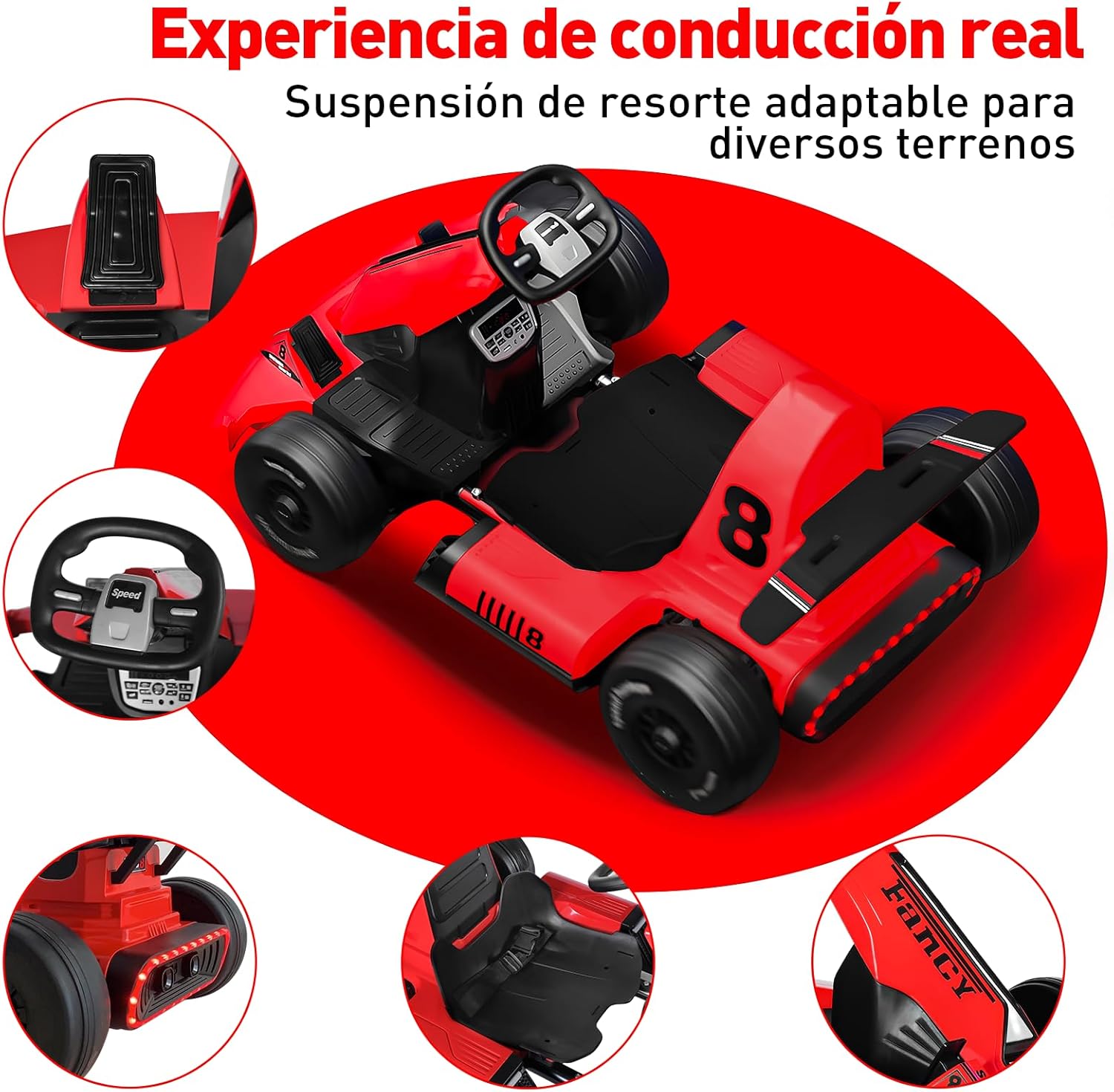 HONEYWHALE Go Kart Eléctrico para Niños con Asiento Ajustable, Modo Control Remoto, Velocidad Máxima 4km/h, Carro Electrico Niño Montable con Luz Led y Musica, Moto Electrica Infantil Niño