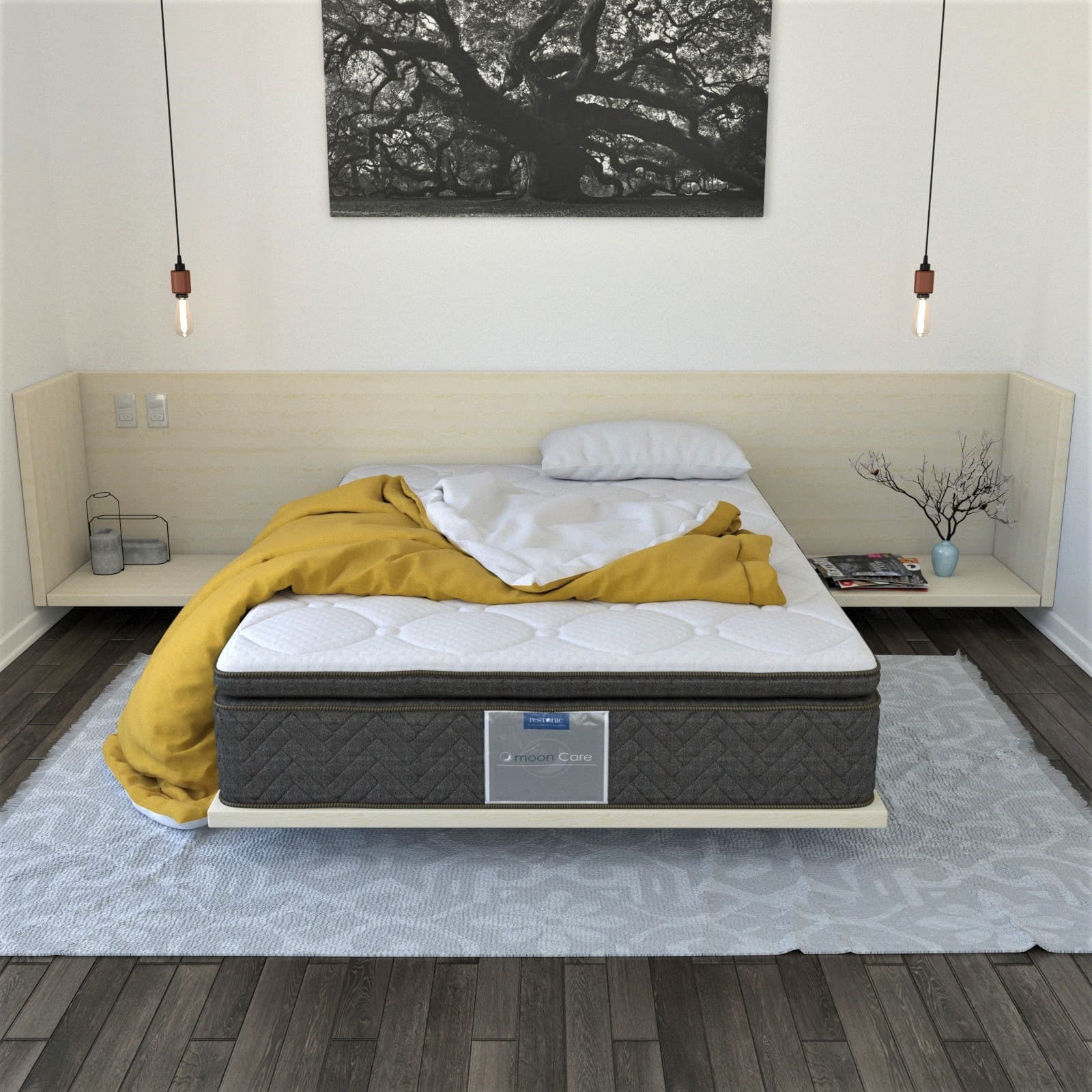 Colchón Matrimonial Restonic Mooncare 2 Almohadas Blanco