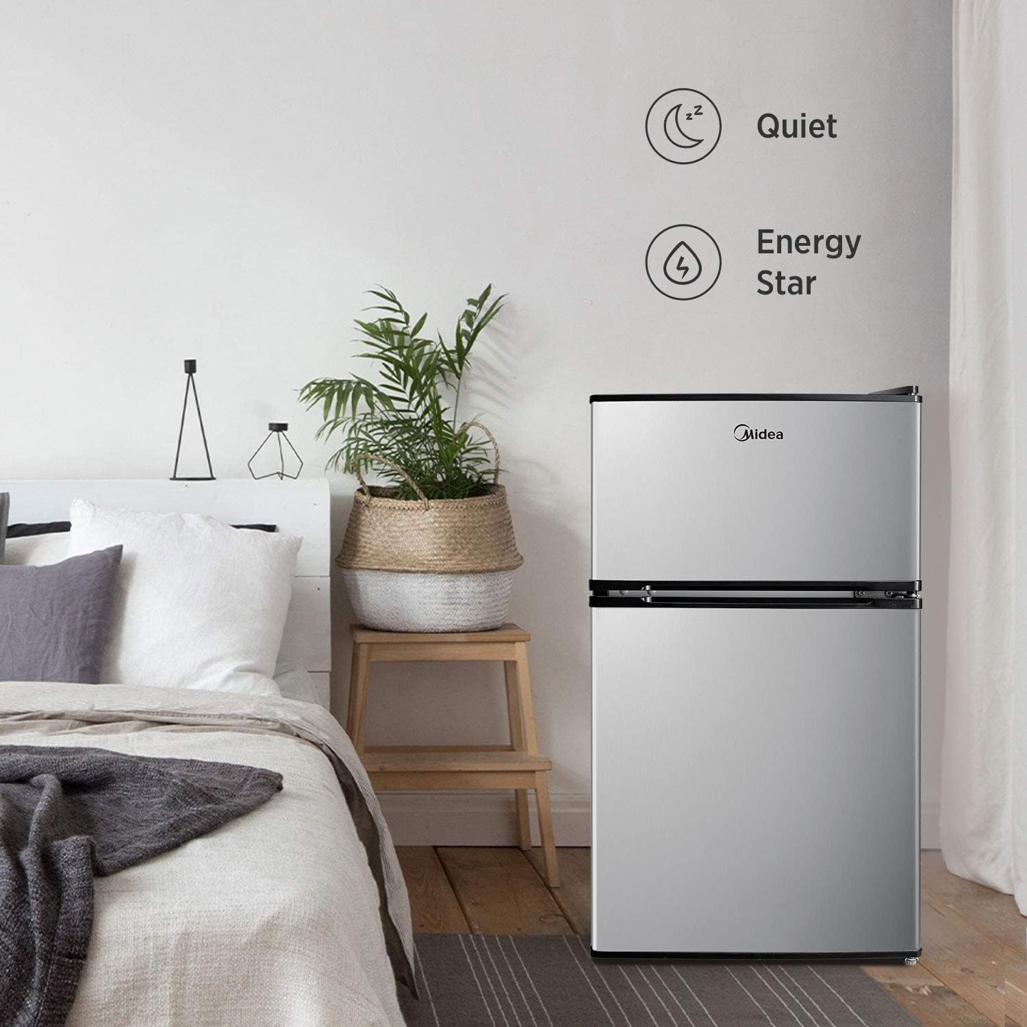 Midea WHD-113FSS1 Refrigerador compacto, 3.1 pies cúbicos, acero inoxidable